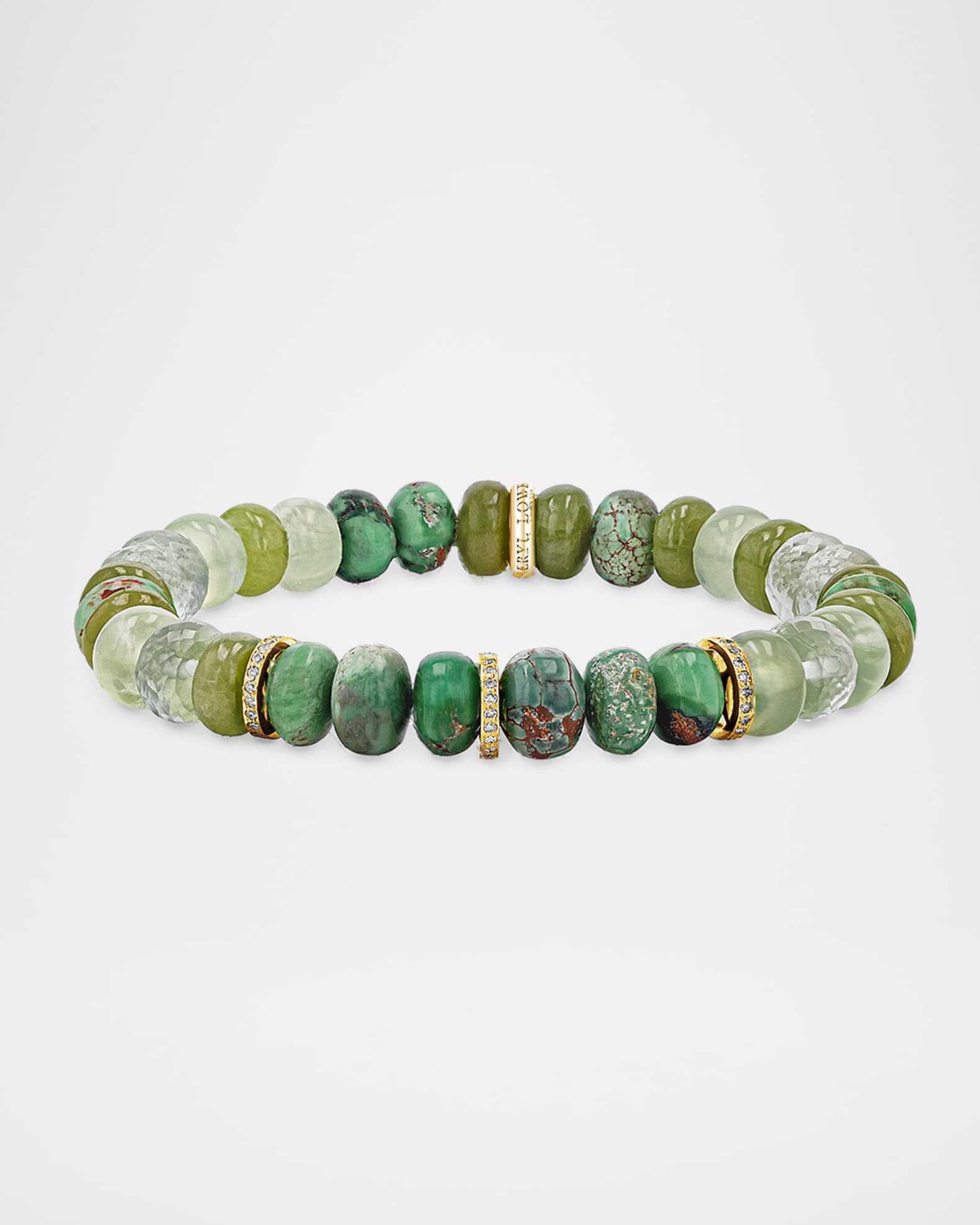 Moody Green Mix Bead Bracelet with 14K Yellow Gold and Diamond Rondelles 0