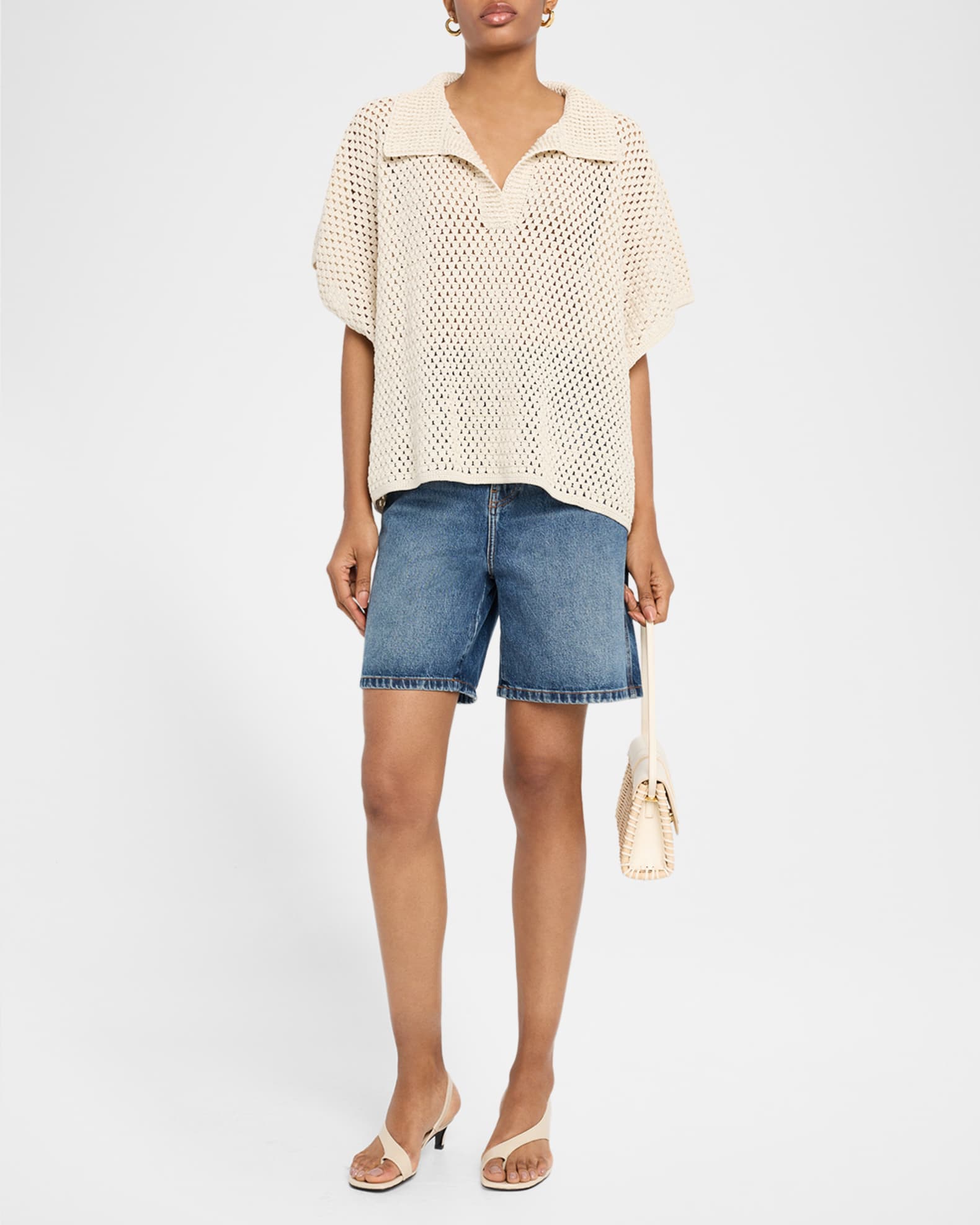 Hand Crochet Short-Sleeve Cape Polo Sweater 1