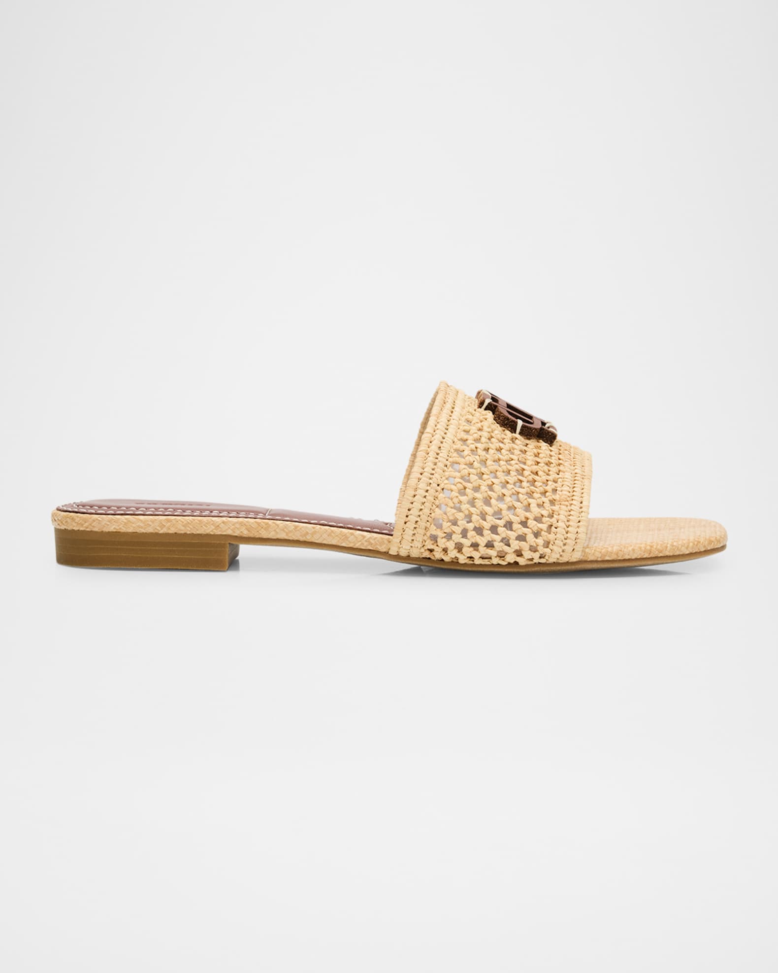 Delphi Raffia Monogram Flat Slide Sandals 0