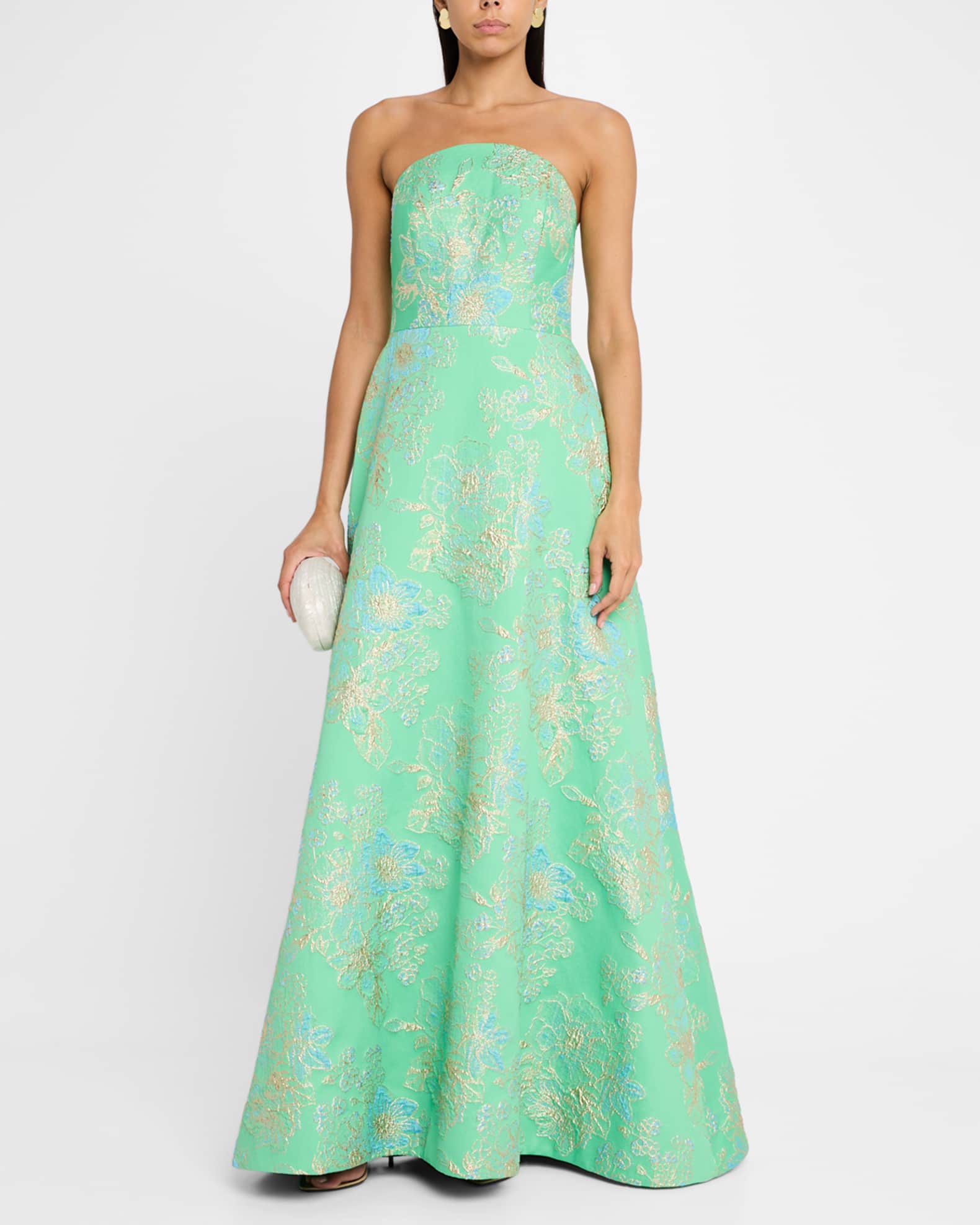 Strapless Metallic Floral Jacquard Gown 1