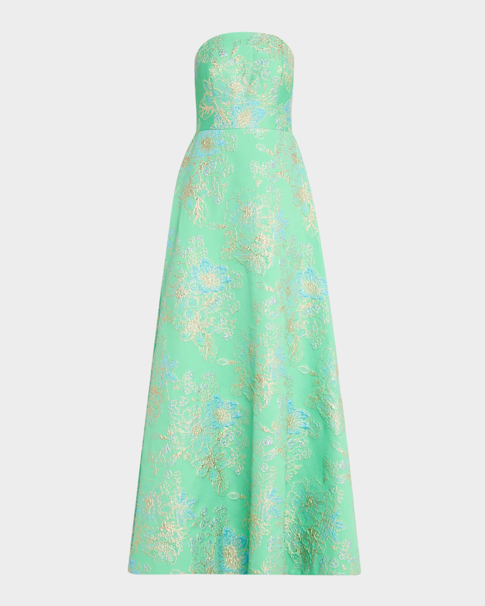Strapless Metallic Floral Jacquard Gown 0