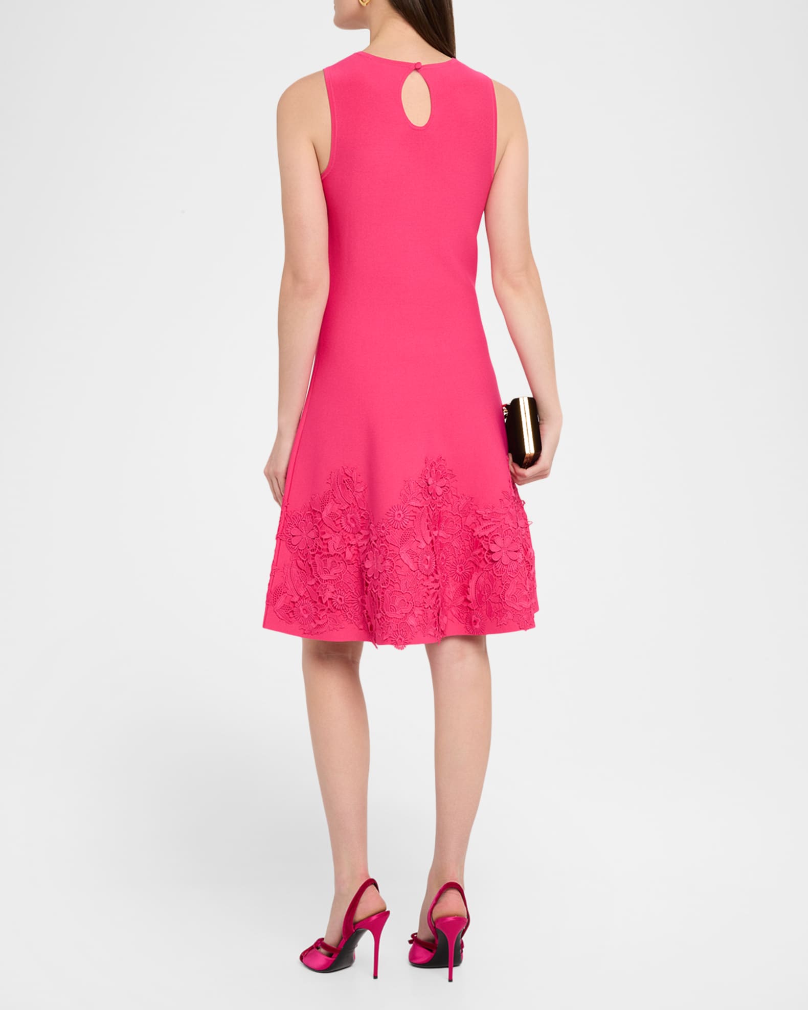 Rickie Freeman for Teri Jon Sleeveless Lace-Trim Knit Dress | Neiman Marcus