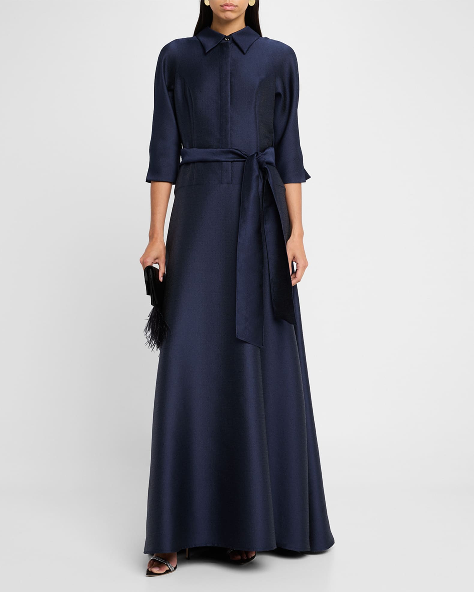 3/4-Sleeve Drop Waist Mikado Shirt Gown 1