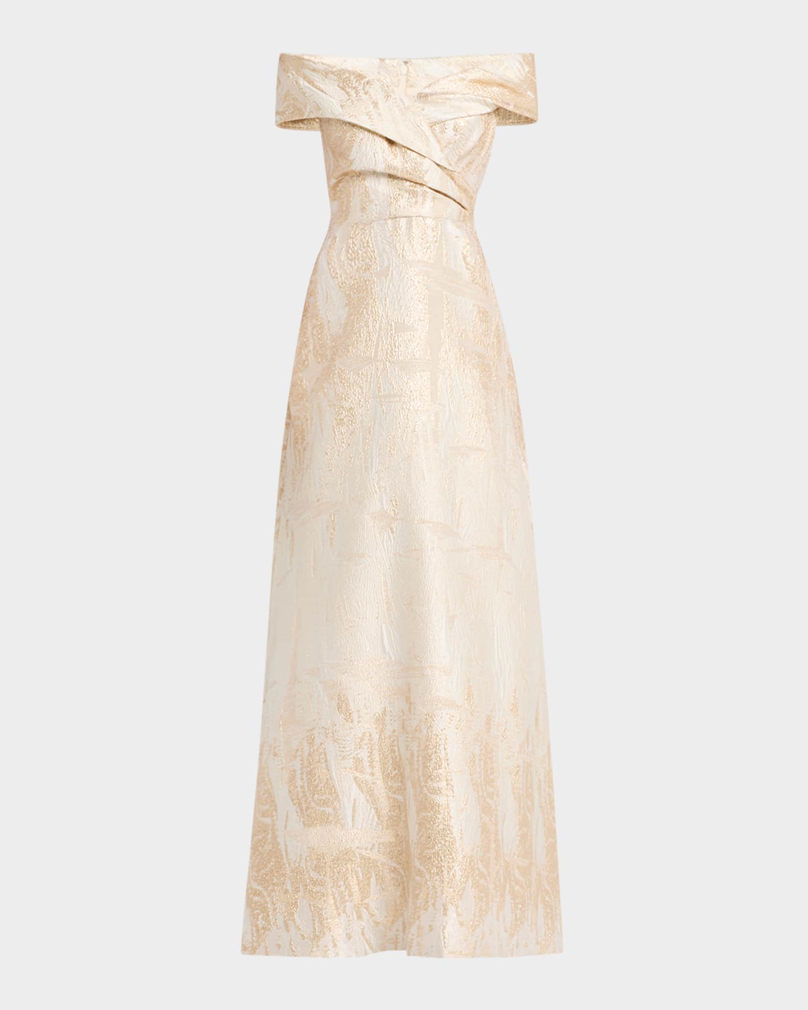 Off-Shoulder Metallic Jacquard Gown 0