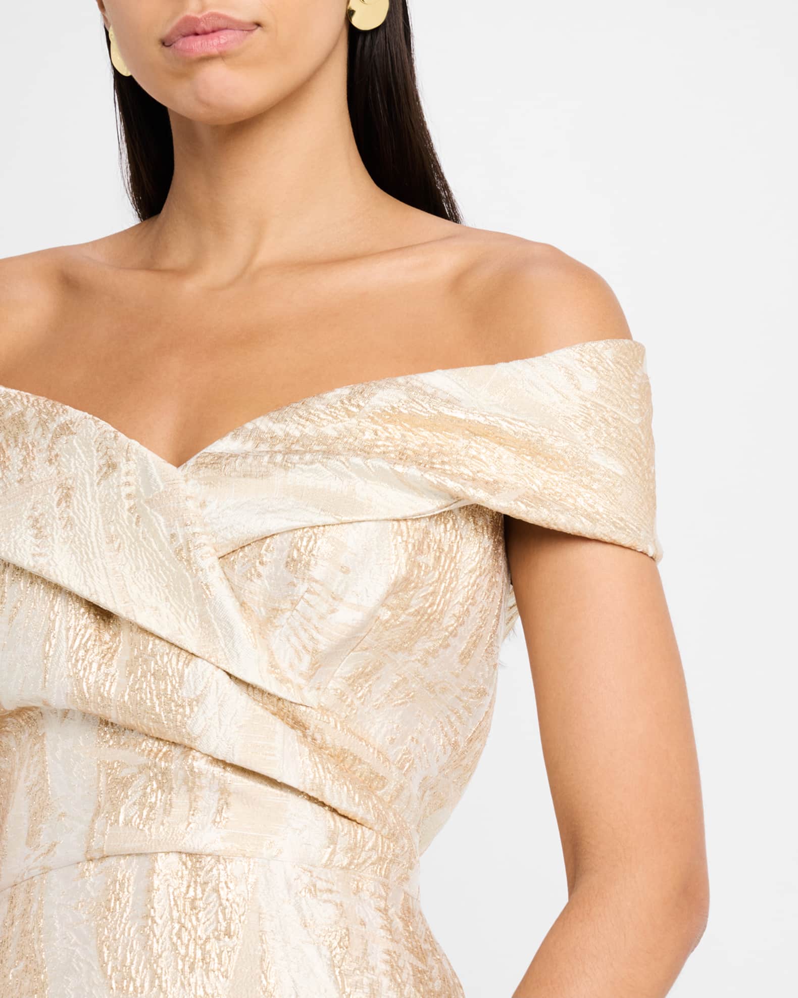 Rickie Freeman for Teri Jon Off-Shoulder Metallic Jacquard Gown | Neiman  Marcus