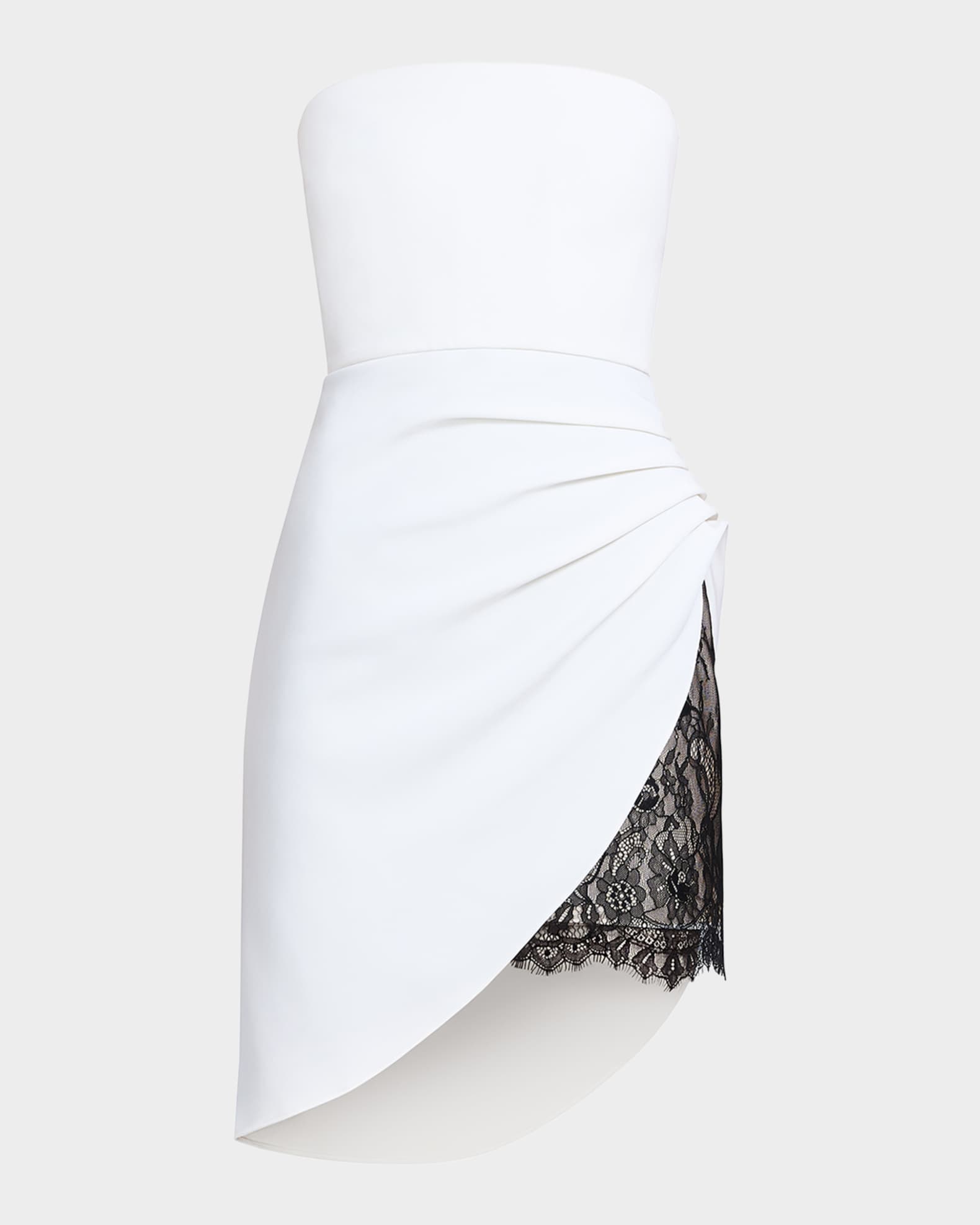 BCBGMAXAZRIA Strapless Lace-Inset Pleated Mini Dress | Neiman Marcus