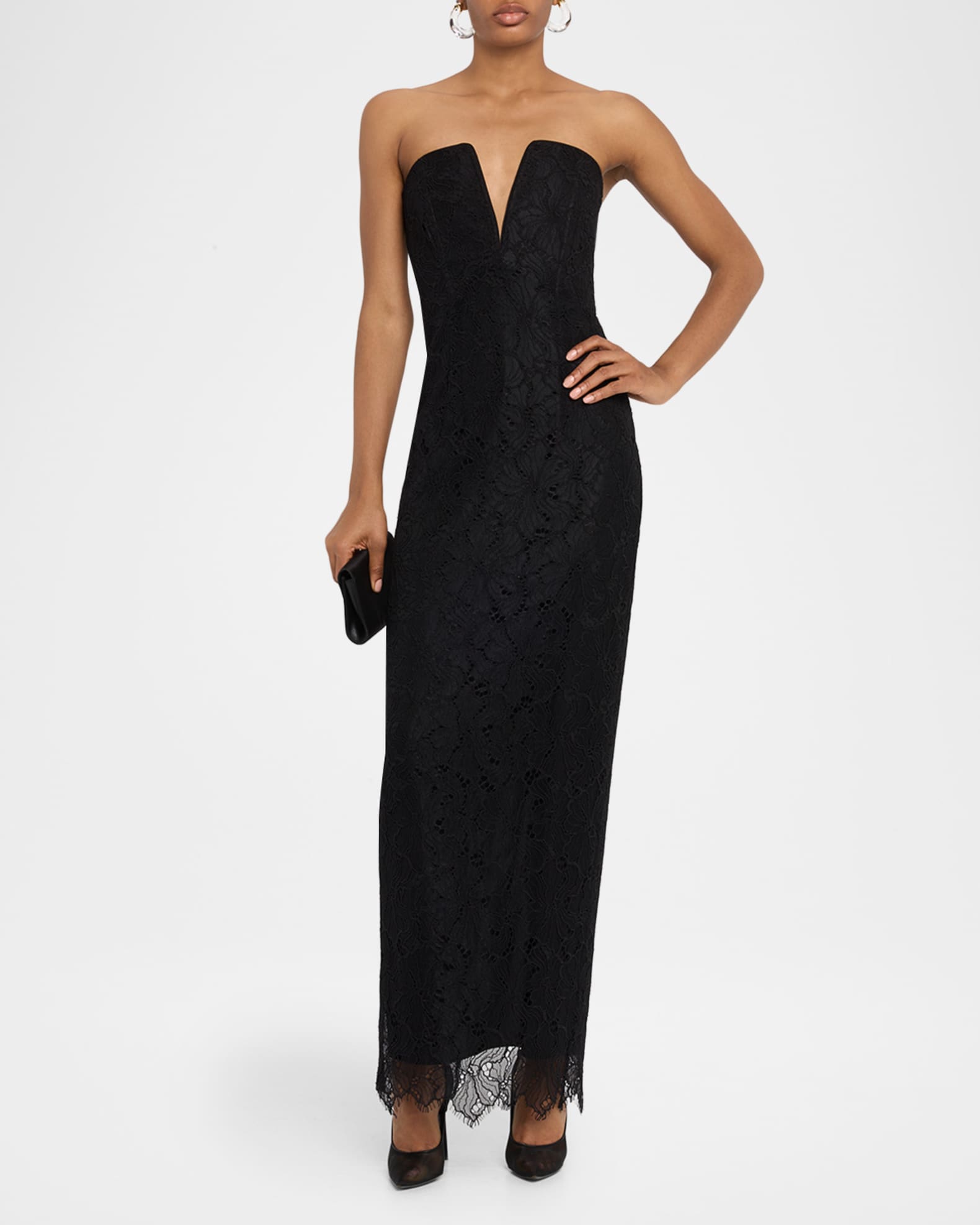 残り僅か！【BCBG MAXAZRIA】Column Gown BCBGMAXAZRIA Strapless Floral Lace Column Gown | Neiman Marcus