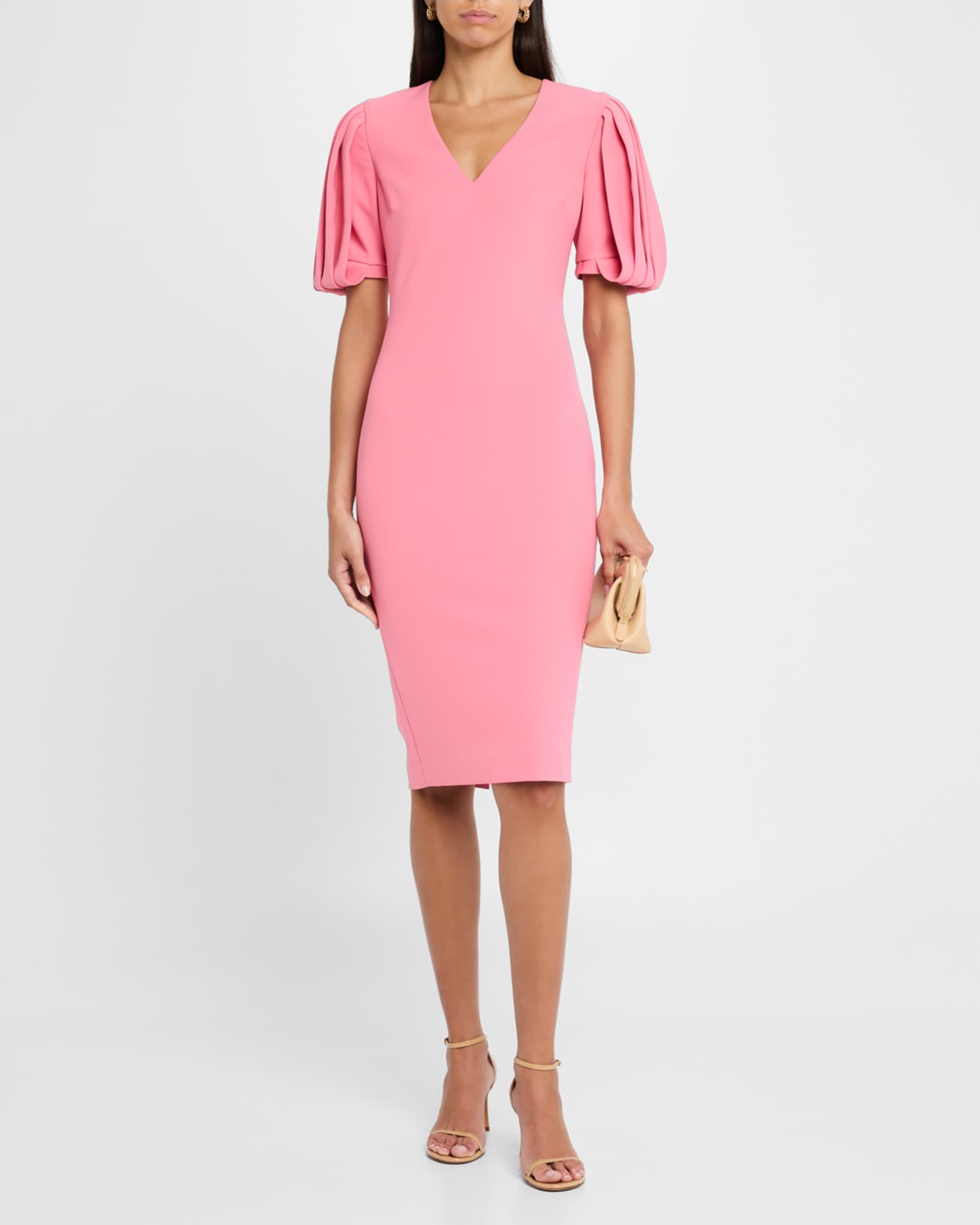 Pleated-Sleeve Bodycon Midi Dress 1