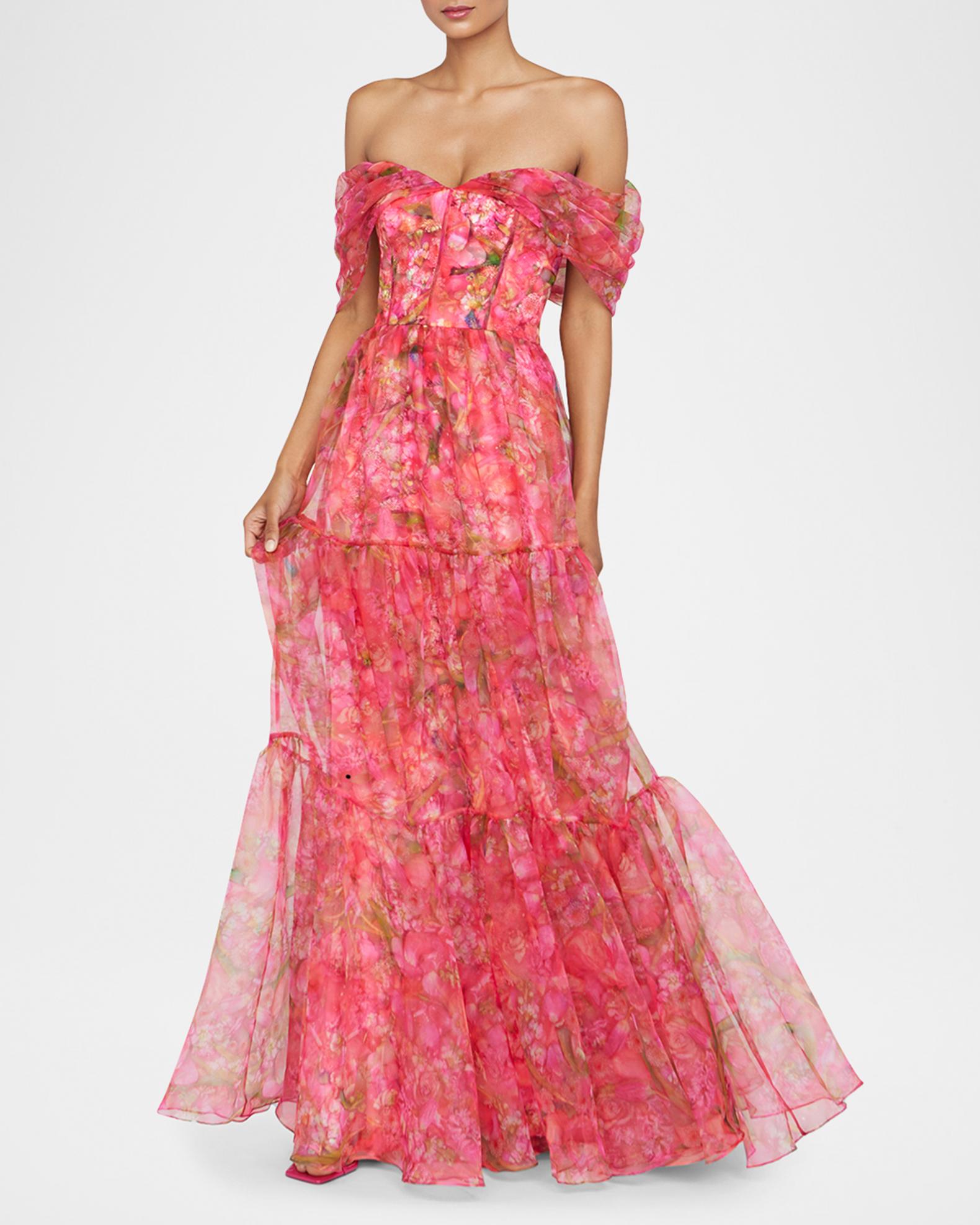 neiman marcus off the shoulder dress Tadashi Shoji Off-Shoulder Godet Gown