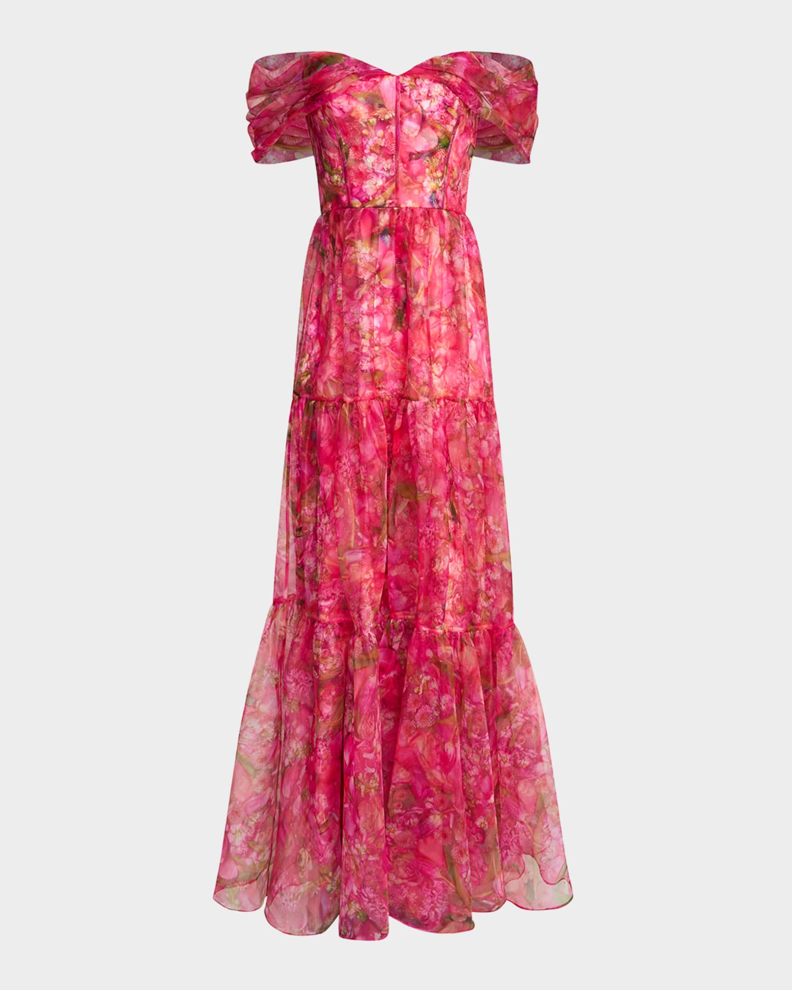 Tia Tiered Off-Shoulder Organza Gown 0