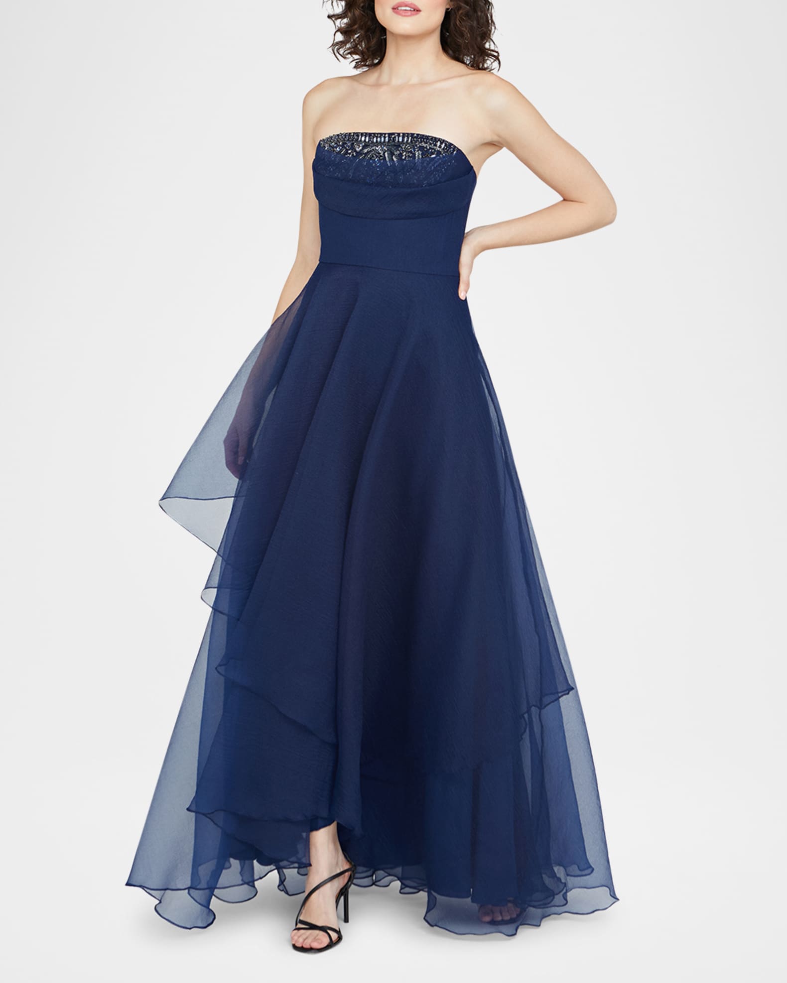 Aubrey Strapless Beaded Organza Gown 1