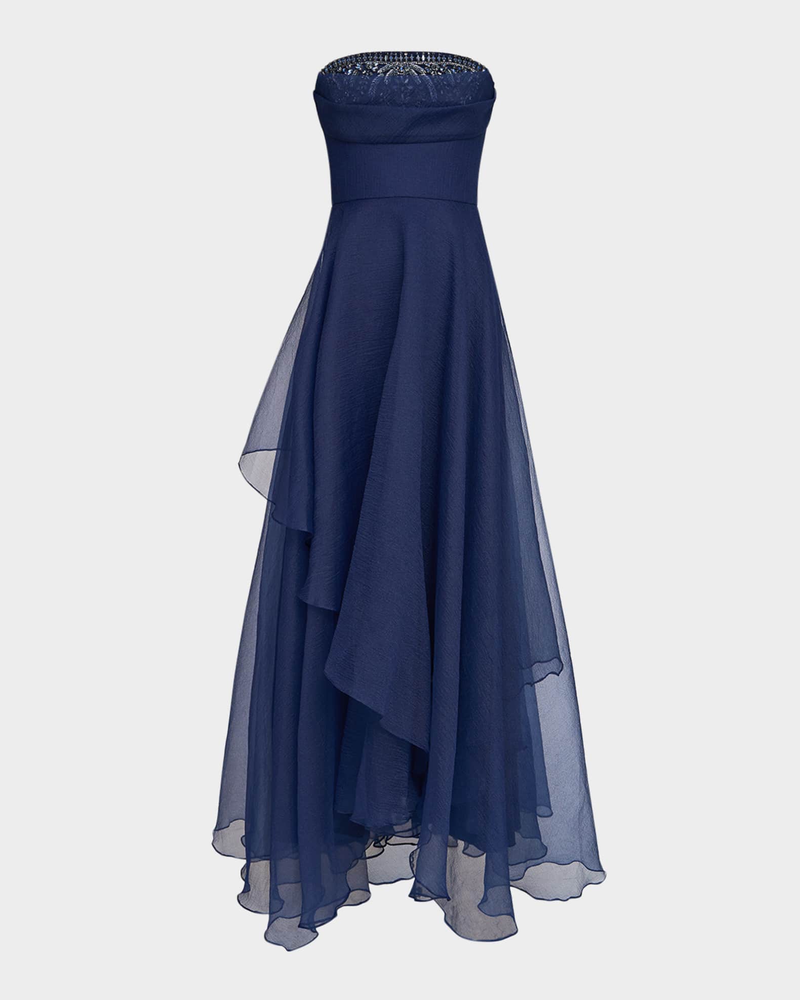 Aubrey Strapless Beaded Organza Gown 0