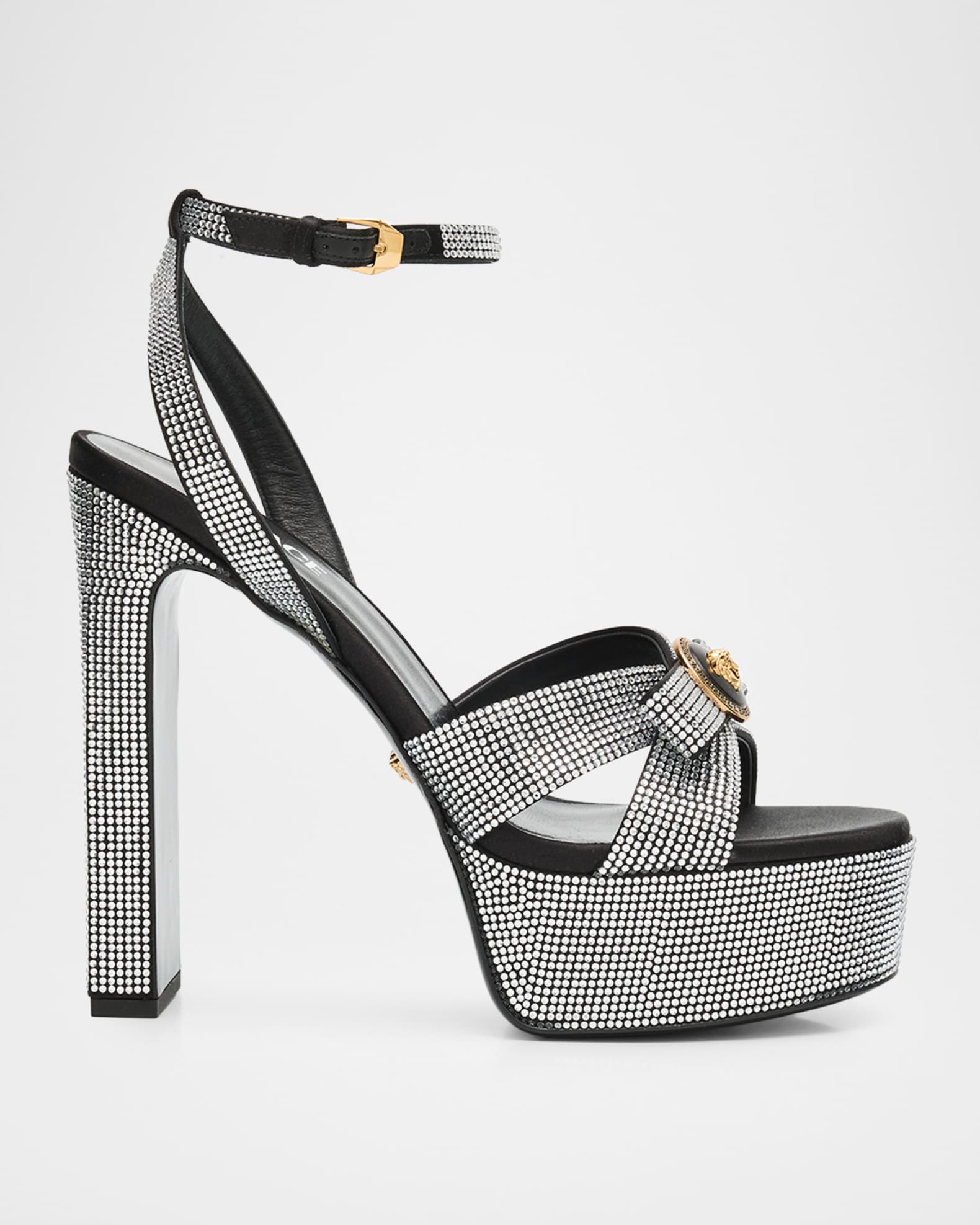 Gianni Ribbon Crystal Leather Platform Sandals 0
