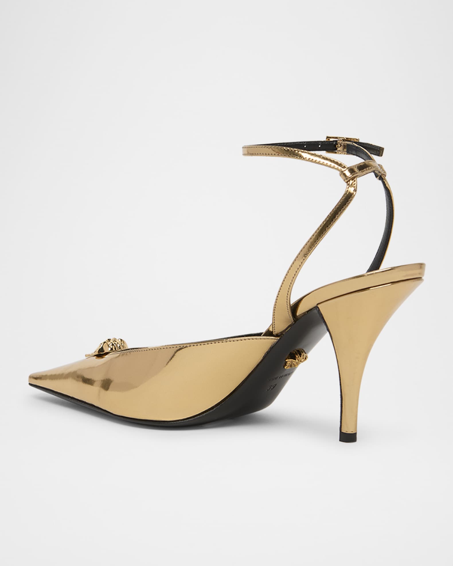 VERSACE★素敵！Medusa Head Sling Back Patent Leather Versace Safety Pin Medusa Patent Leather Slingback Pumps
