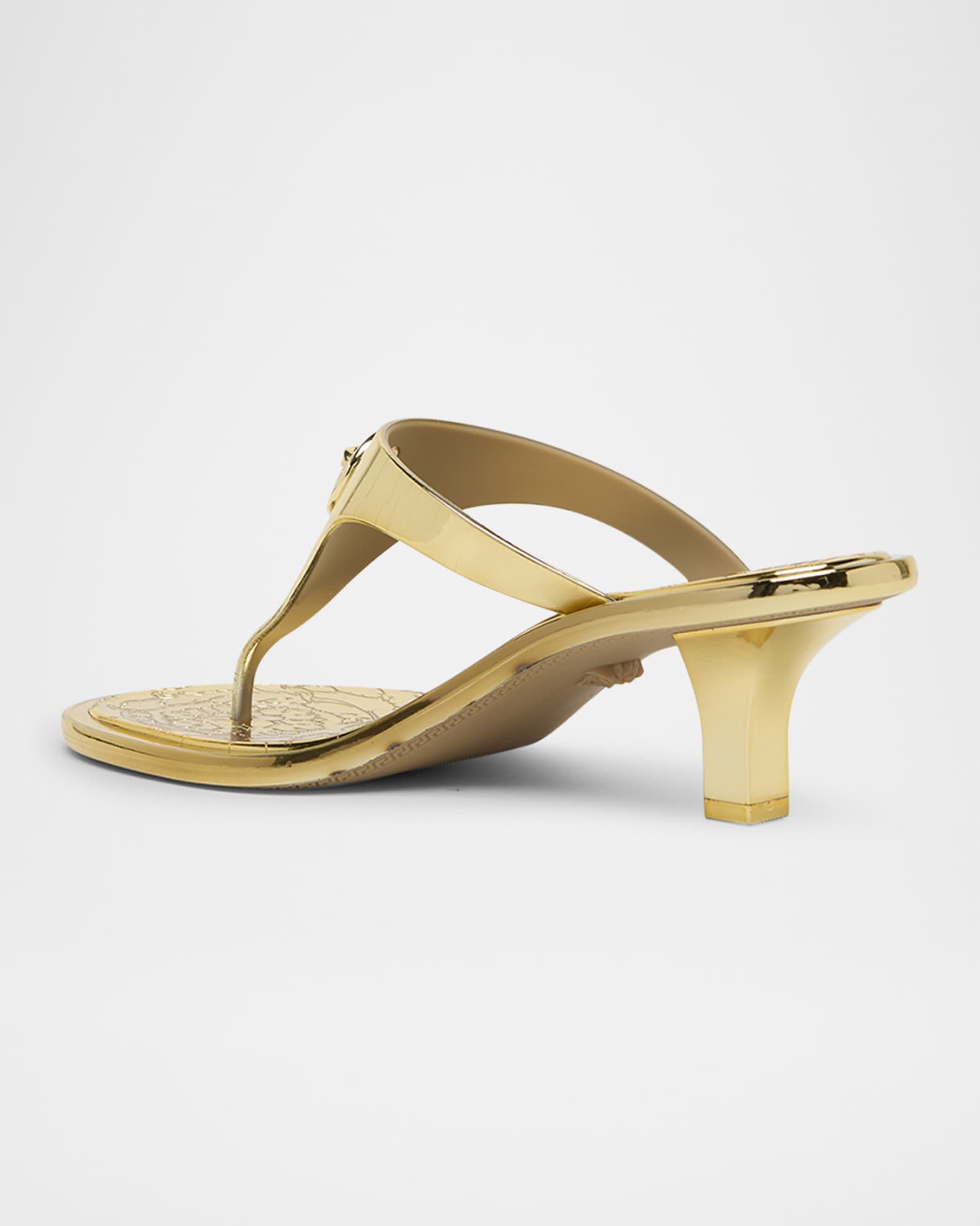 Versace Alia Laminated Rubber Kitten-Heel Sandals | Neiman