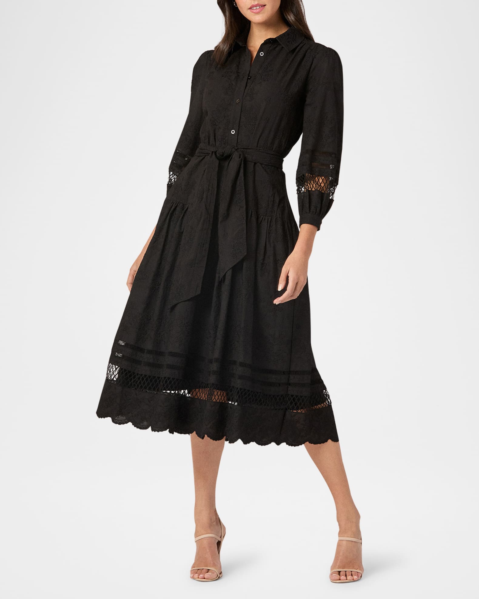 Magnolia Floral-Embroidered Midi Shirtdress 1