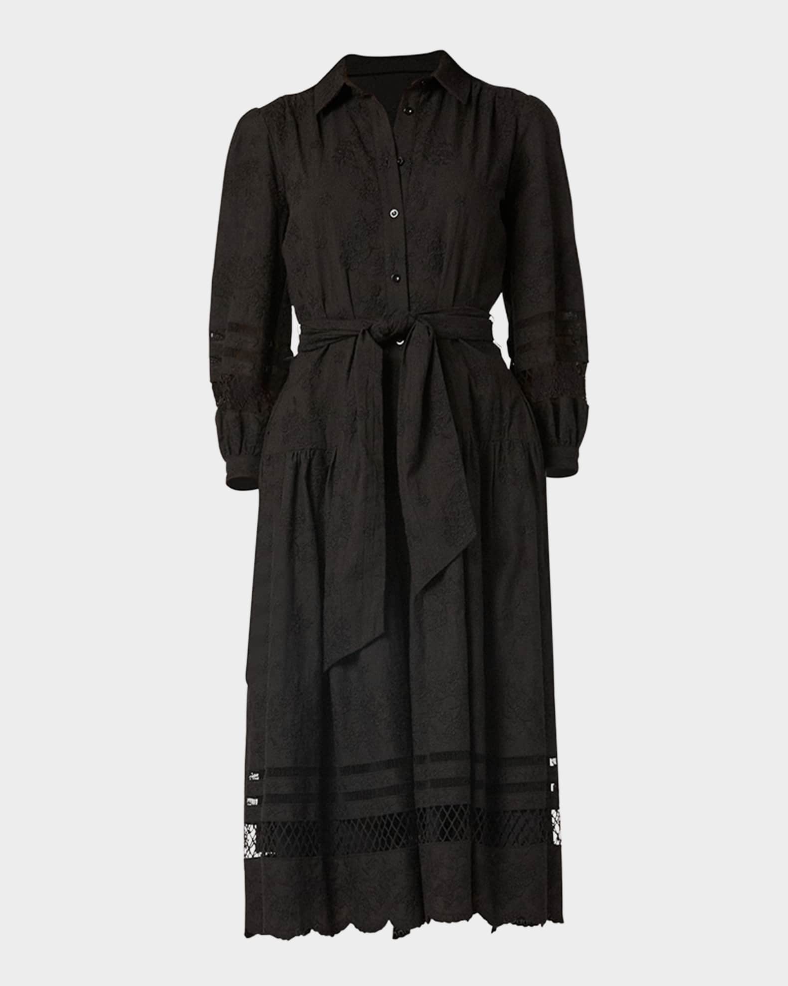 Magnolia Floral-Embroidered Midi Shirtdress 0