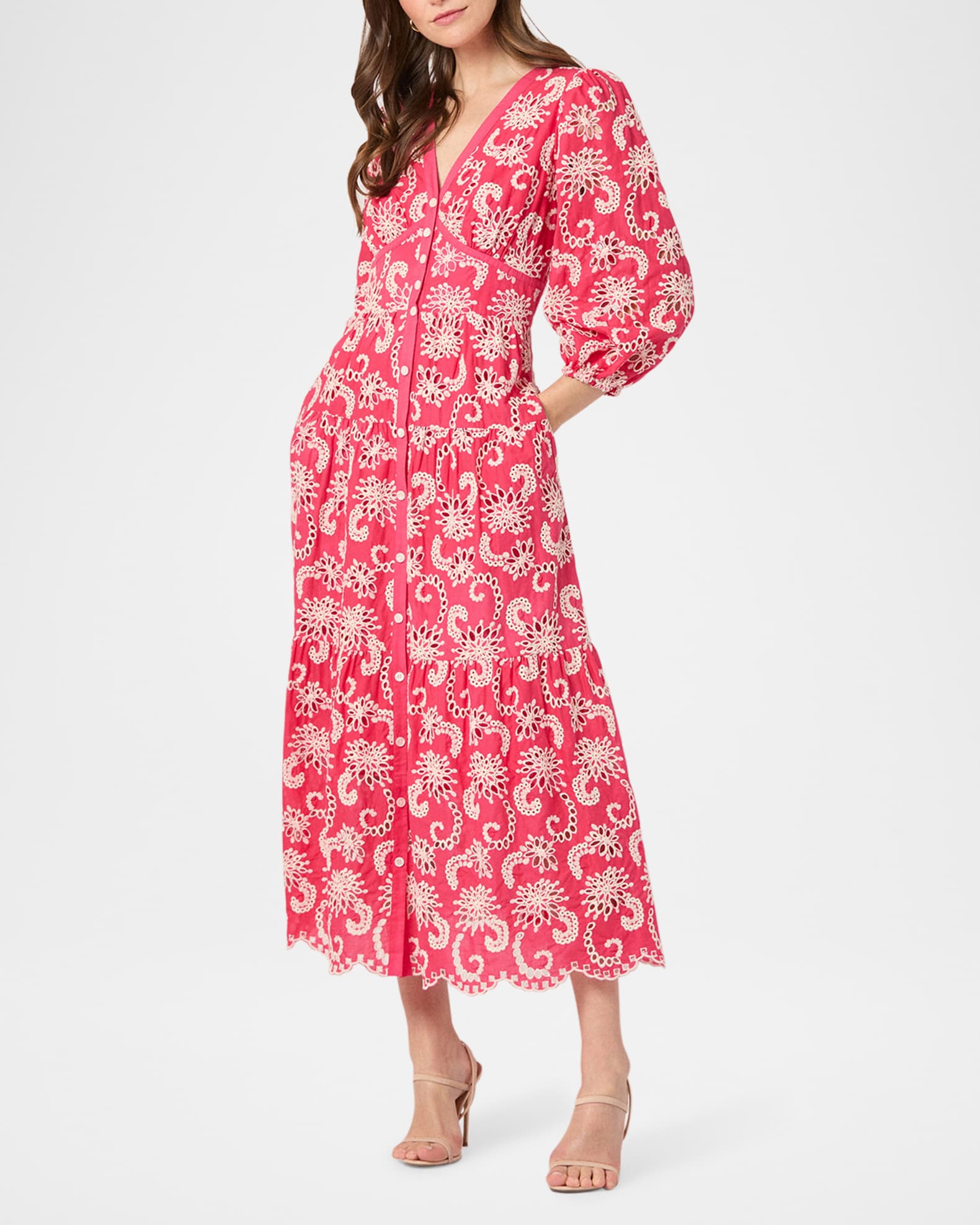 Sicily Tiered Eyelet-Embroidered Midi Dress 1