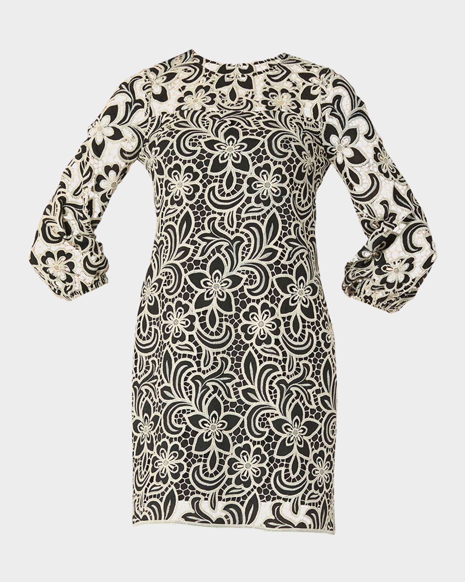 Holland 3/4-Sleeve Floral Lace Mini Dress 0