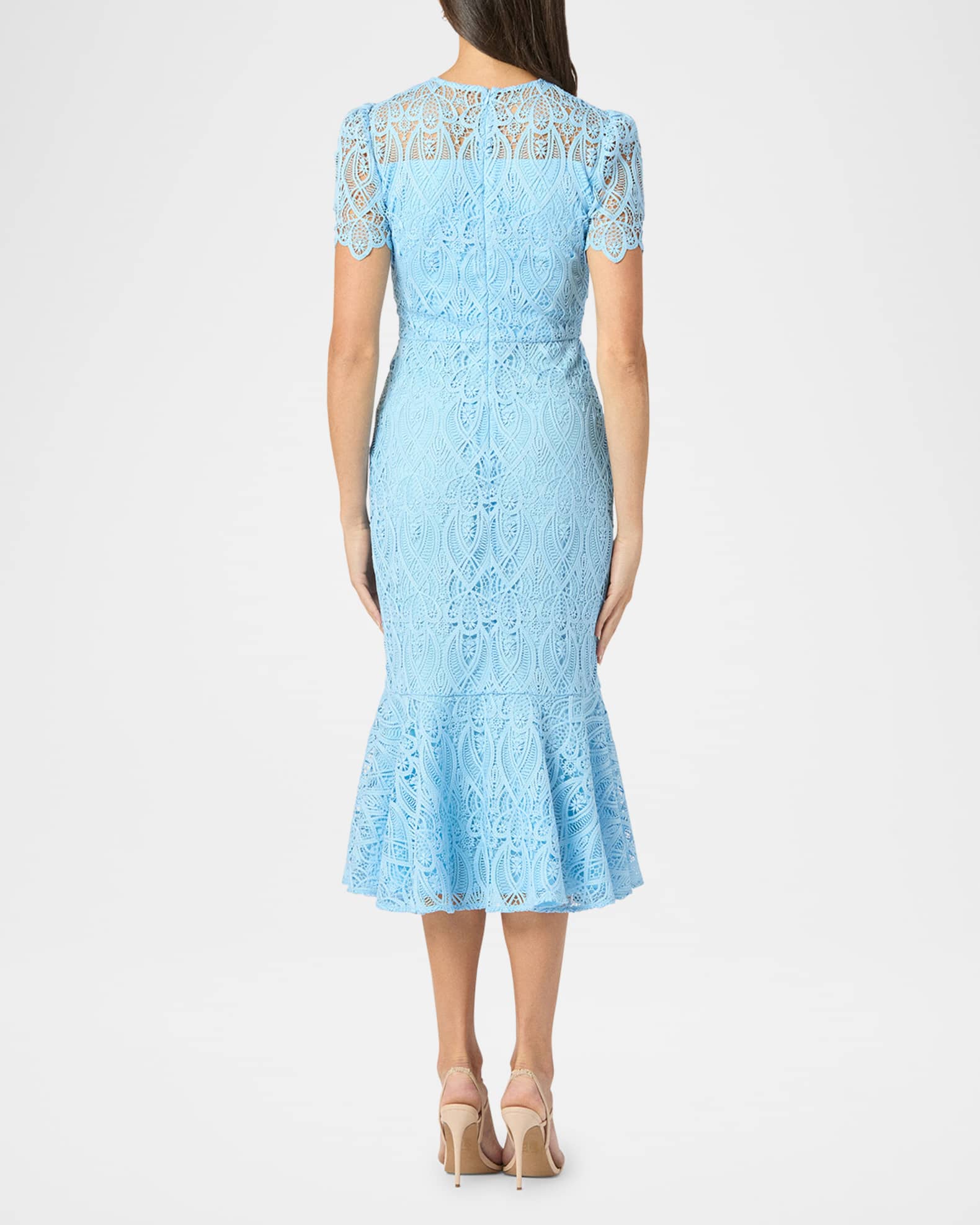 Shoshanna Darcy Geometric Lace Flounce Midi Dress Neiman Marcus