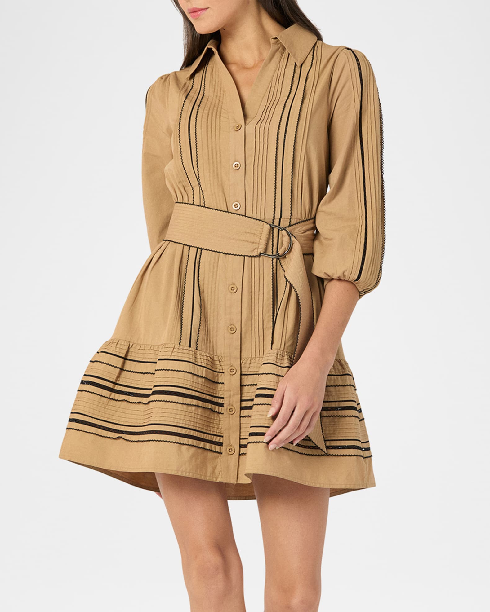 Towns Pintuck Flounce Cotton Mini Dress 1