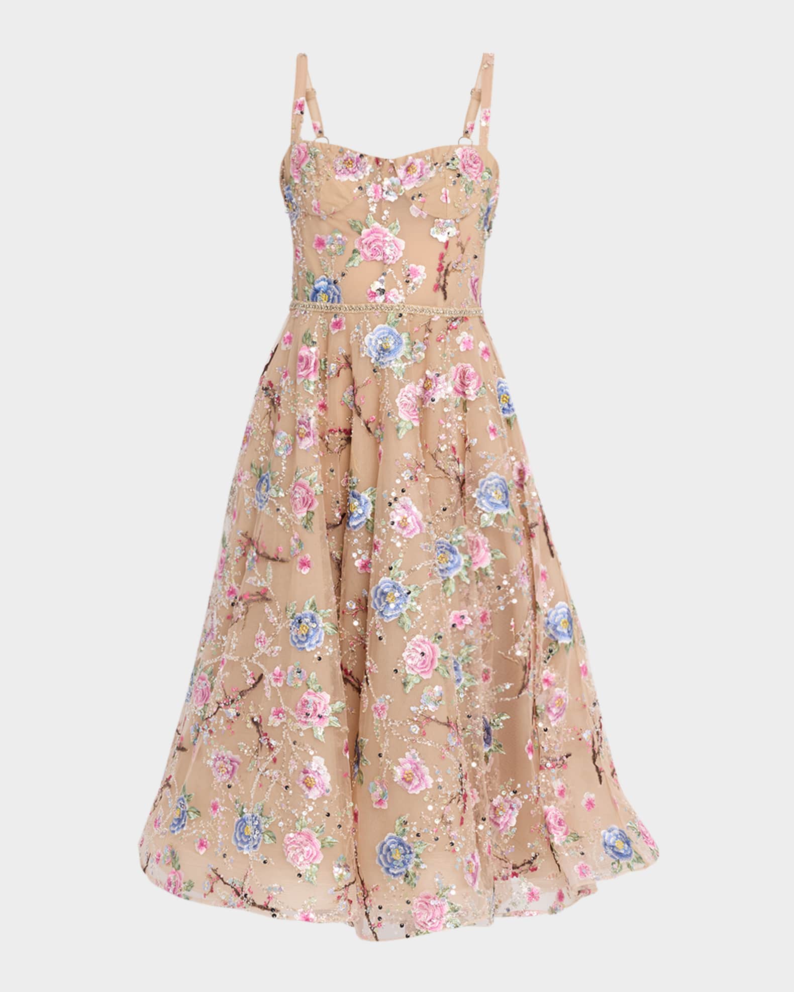 Mademoiselle Beaded Embroidered Midi Dress 0