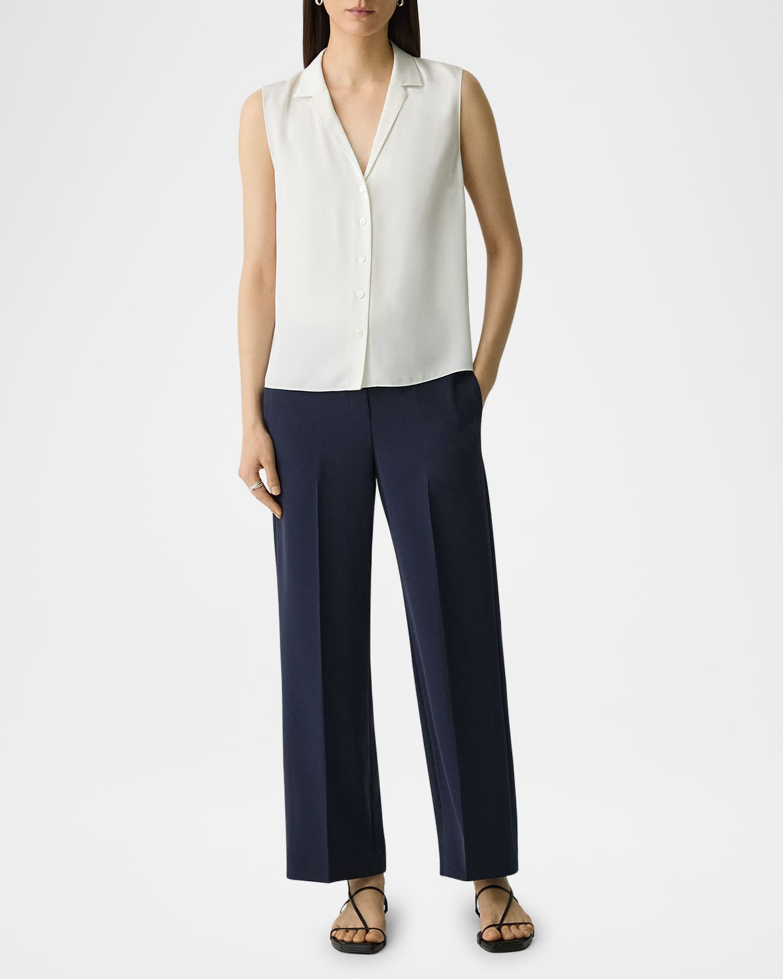 Sleeveless Silk Camp Blouse  1