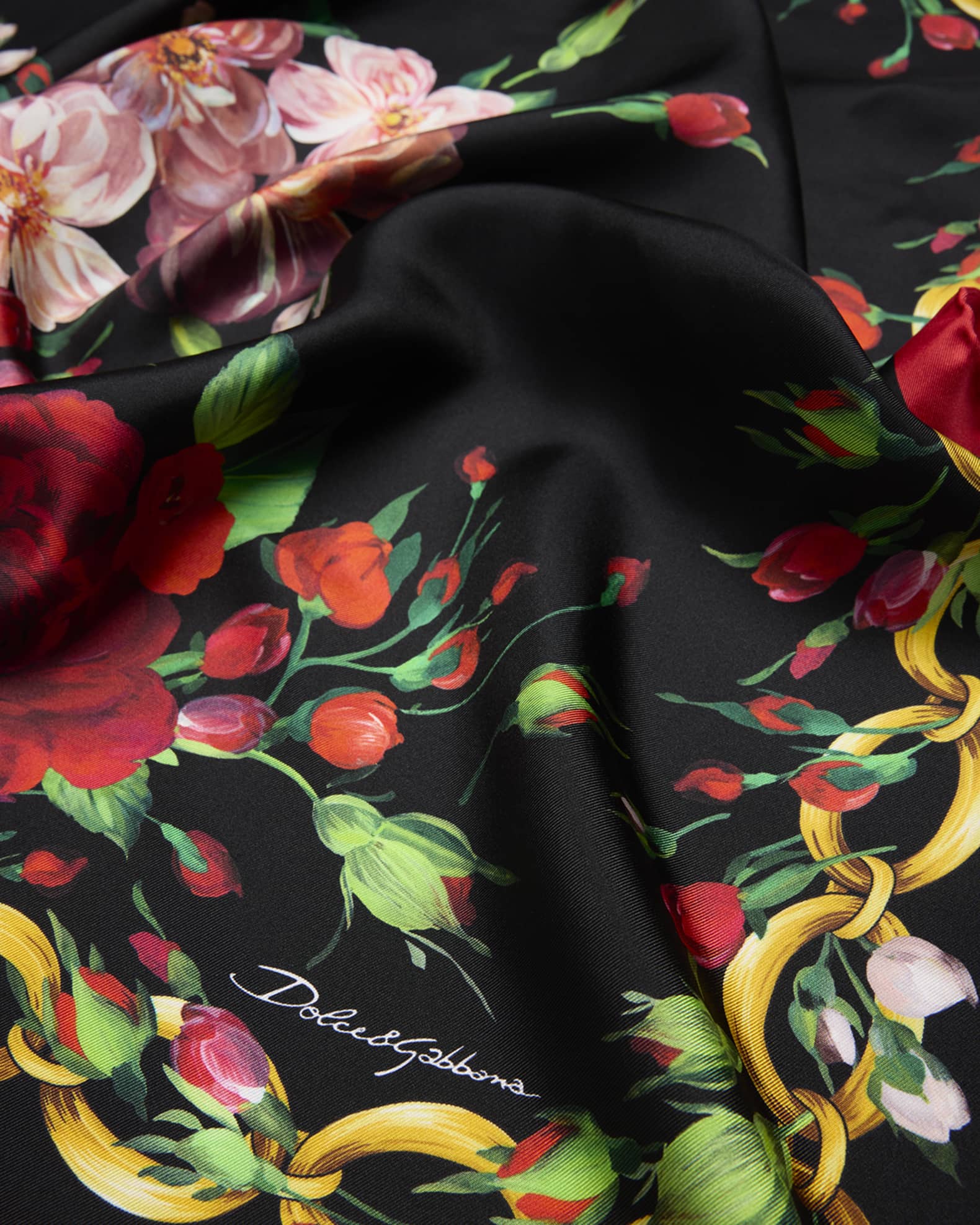 Dolce & Gabbana 植物柄スカーフ Dolce&Gabbana Floral Chain Foulard Silk Scarf | Neiman Marcus