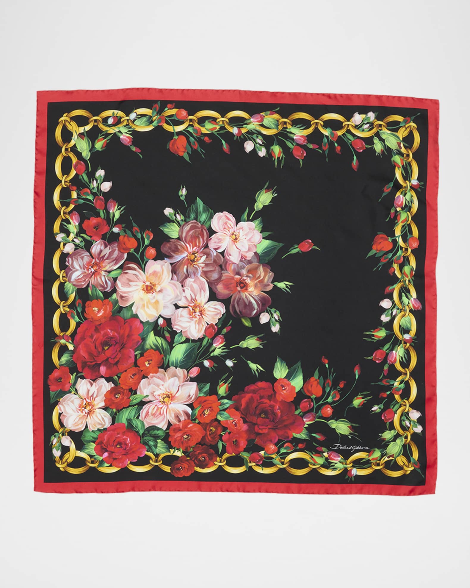 Floral Chain Foulard Silk Scarf 0