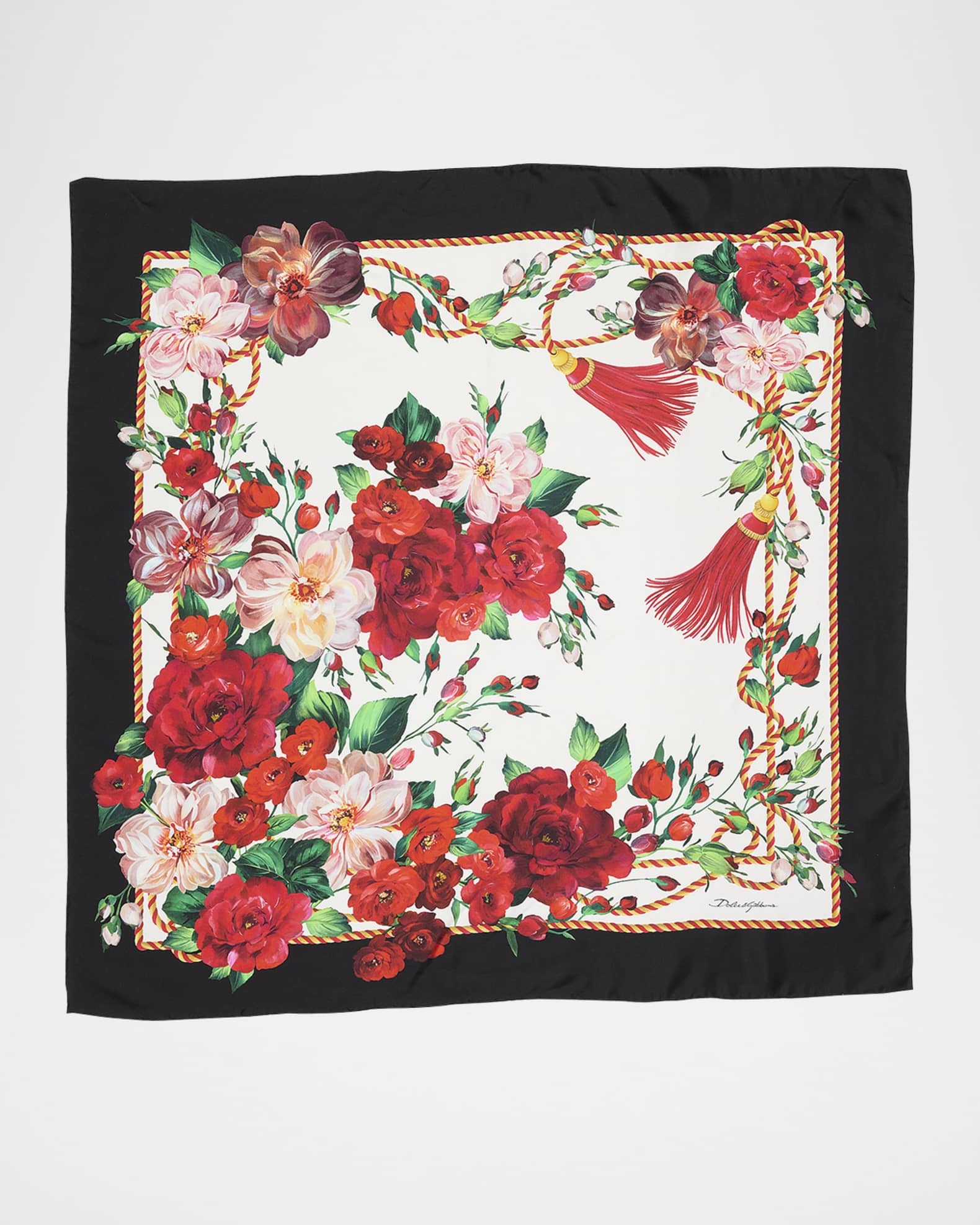 Floral Tassel Foulard Silk Scarf 0