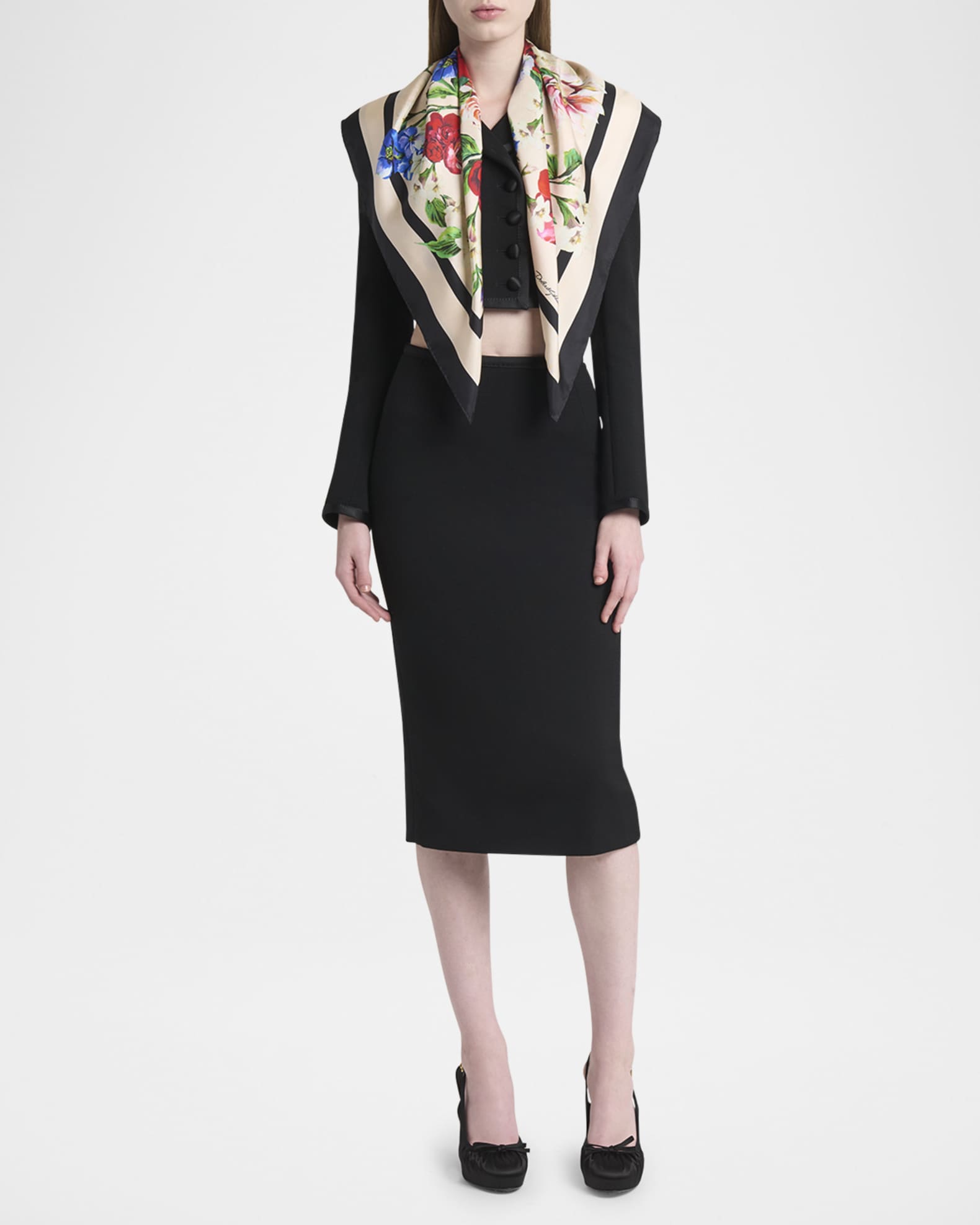 Floral Foulard Silk Scarf 1