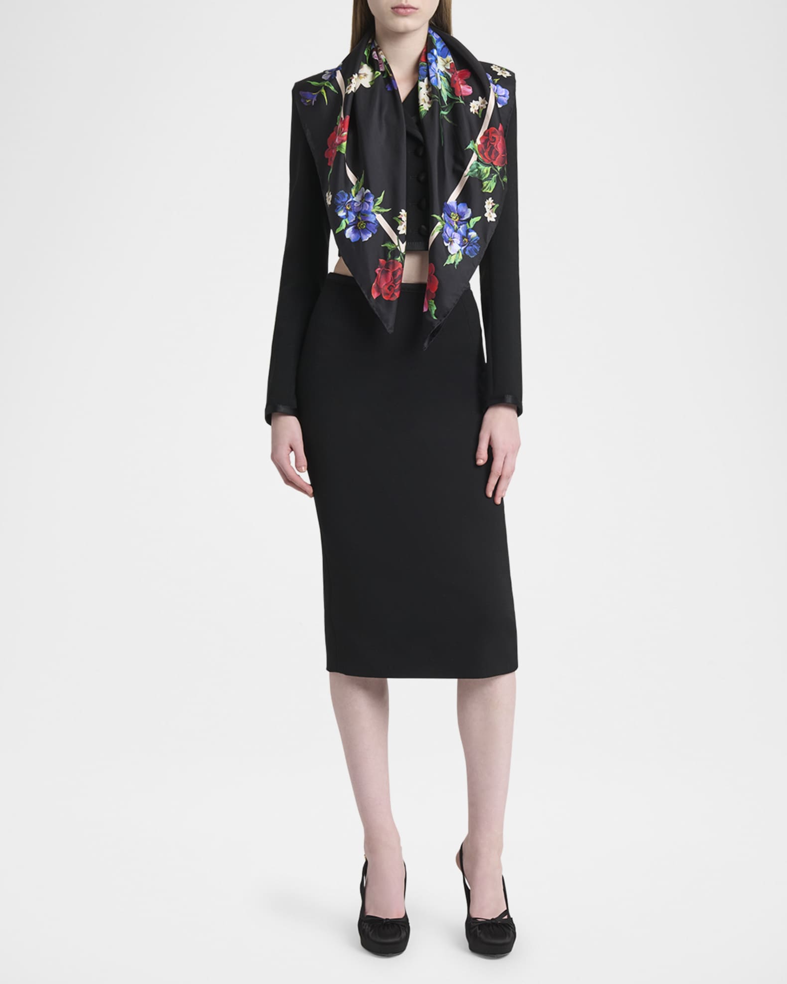 Floral Foulard Silk Scarf 1