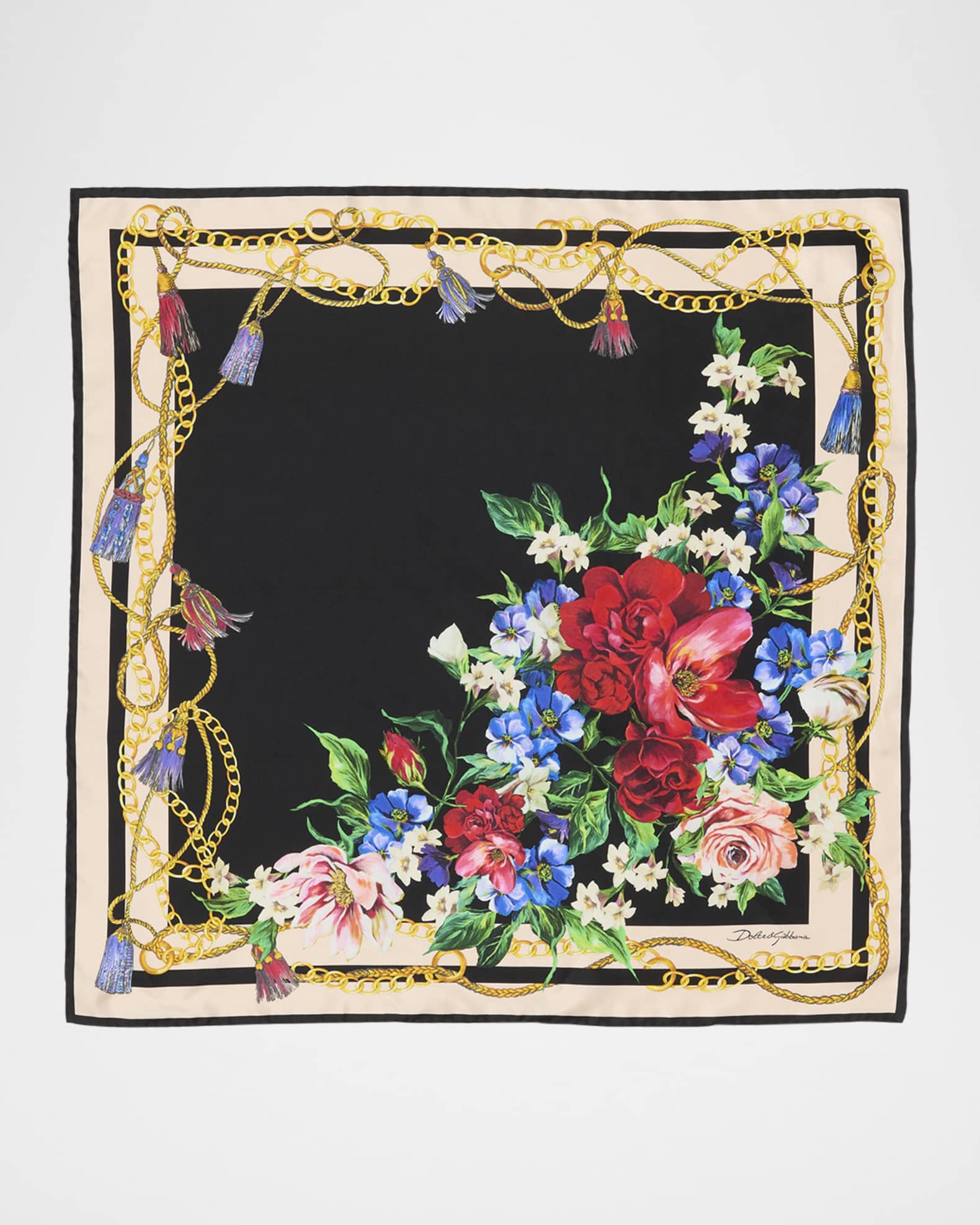 Dolce&Gabbana Floral Chain Foulard Silk Scarf | Neiman Marcus