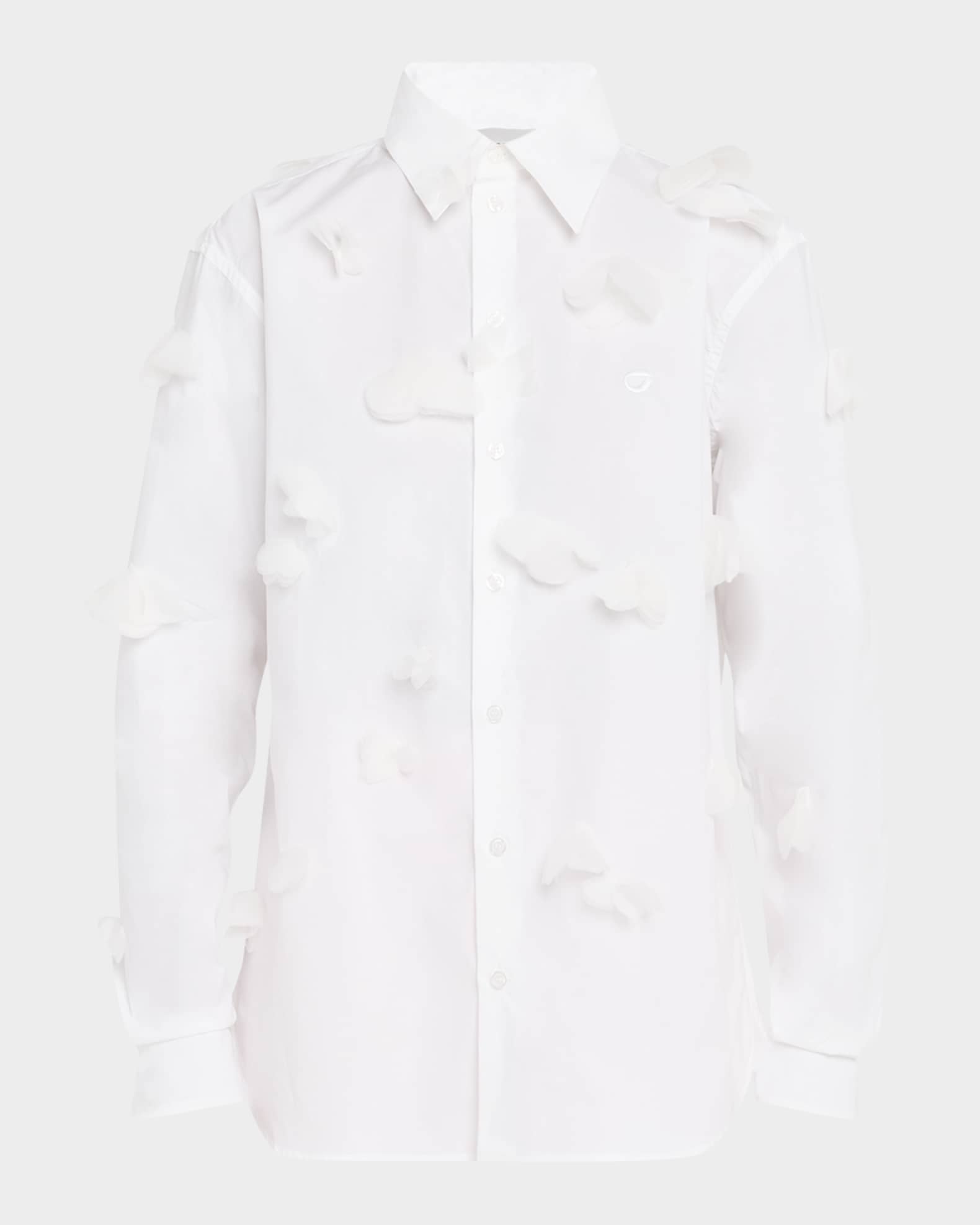 Organza Butterfly Button-Down Cotton Shirt 0