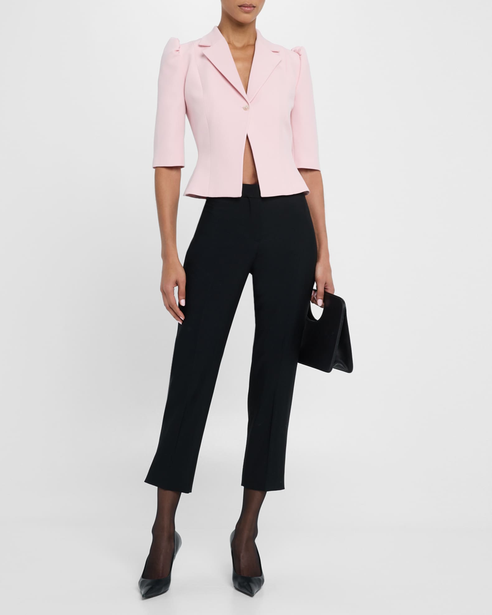 Puff-Shoulder Slim Tailored Crop Jacket 1