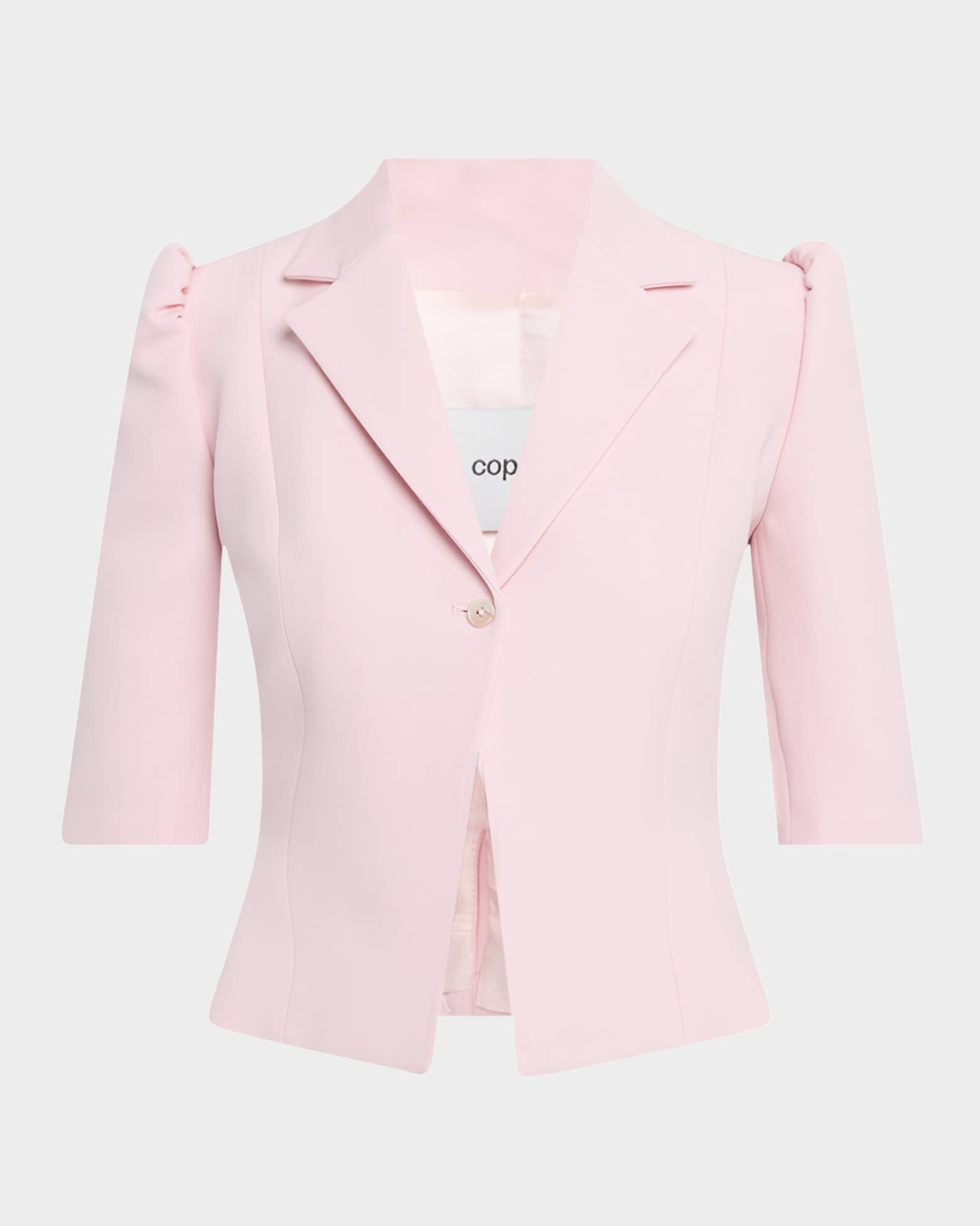 Puff-Shoulder Slim Tailored Crop Jacket 0