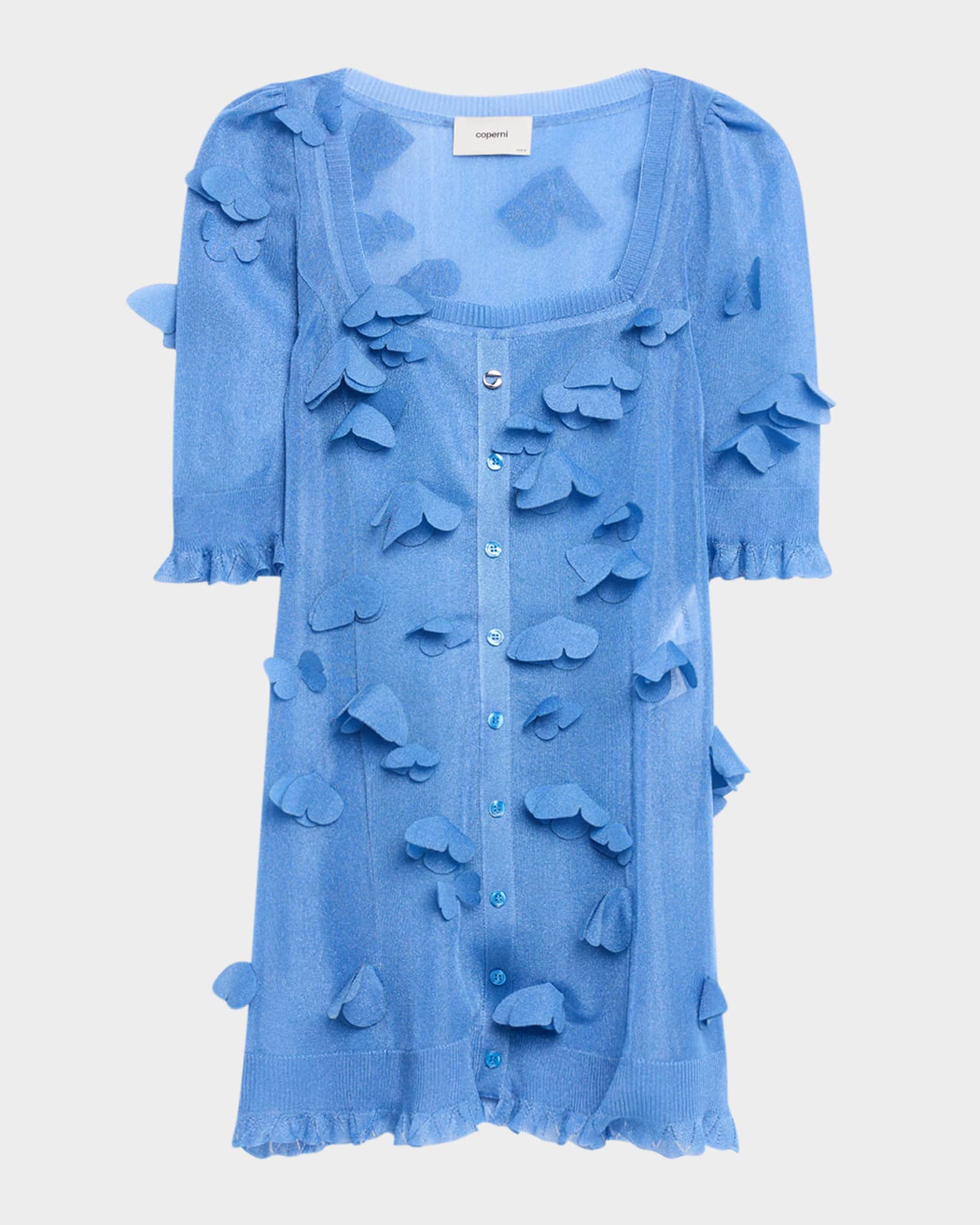 Metallic Knit Butterfly Button-Front Mini Dress 0
