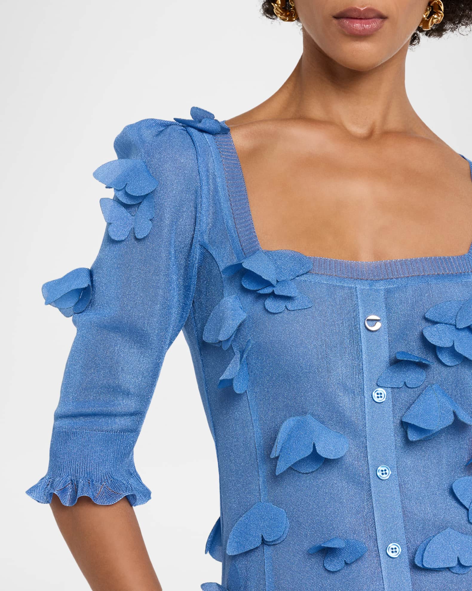 【関税込み】Coperni ブルー Butterfly ニット ミニワンピース Coperni Metallic Knit Butterfly Button-Front Mini Dress