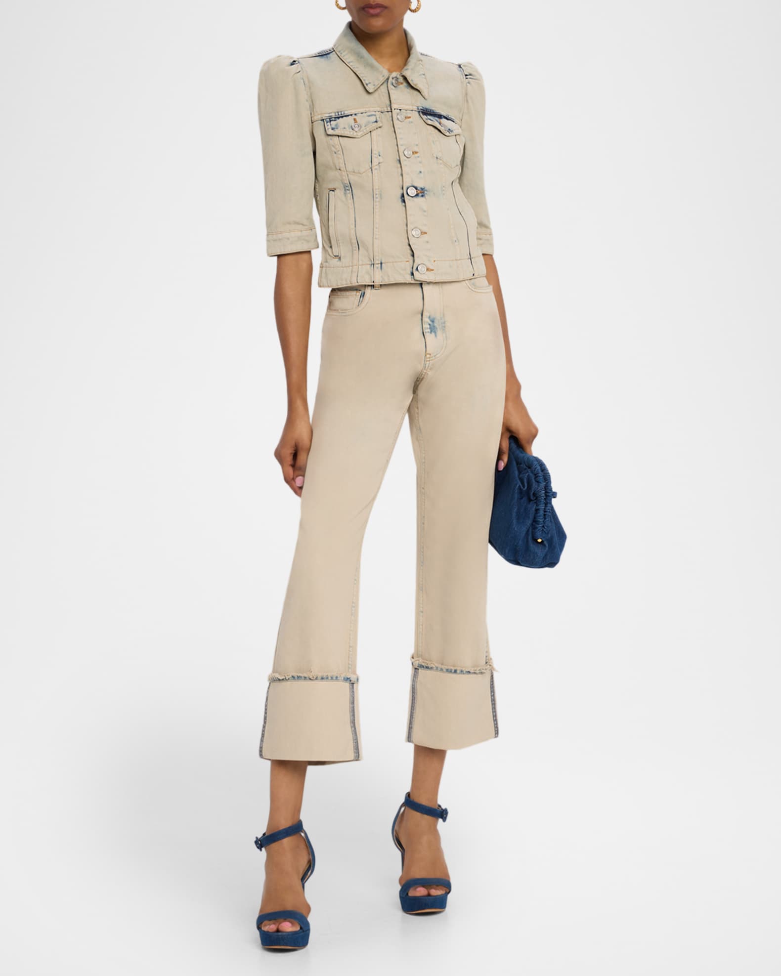 Puff-Sleeve Slim Crop Denim Jacket 1