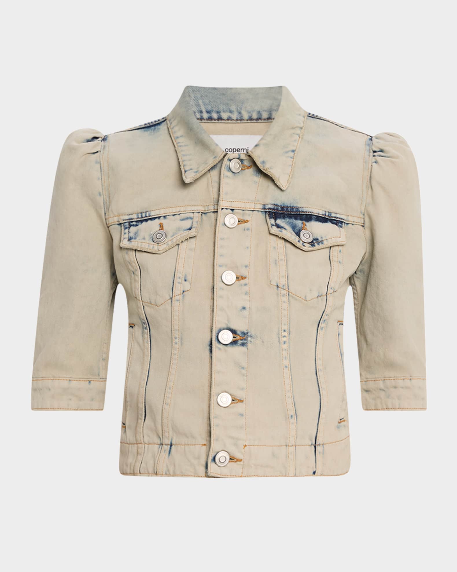 Puff-Sleeve Slim Crop Denim Jacket 0