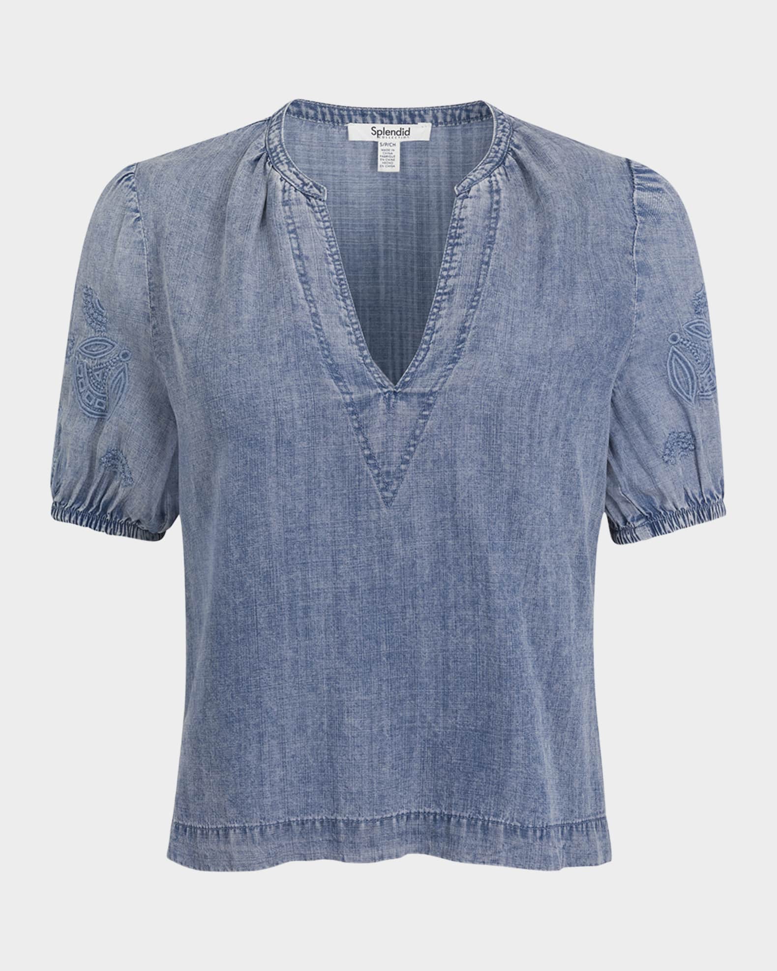 Cayden Embroidered Puff-Sleeve Blouse 0