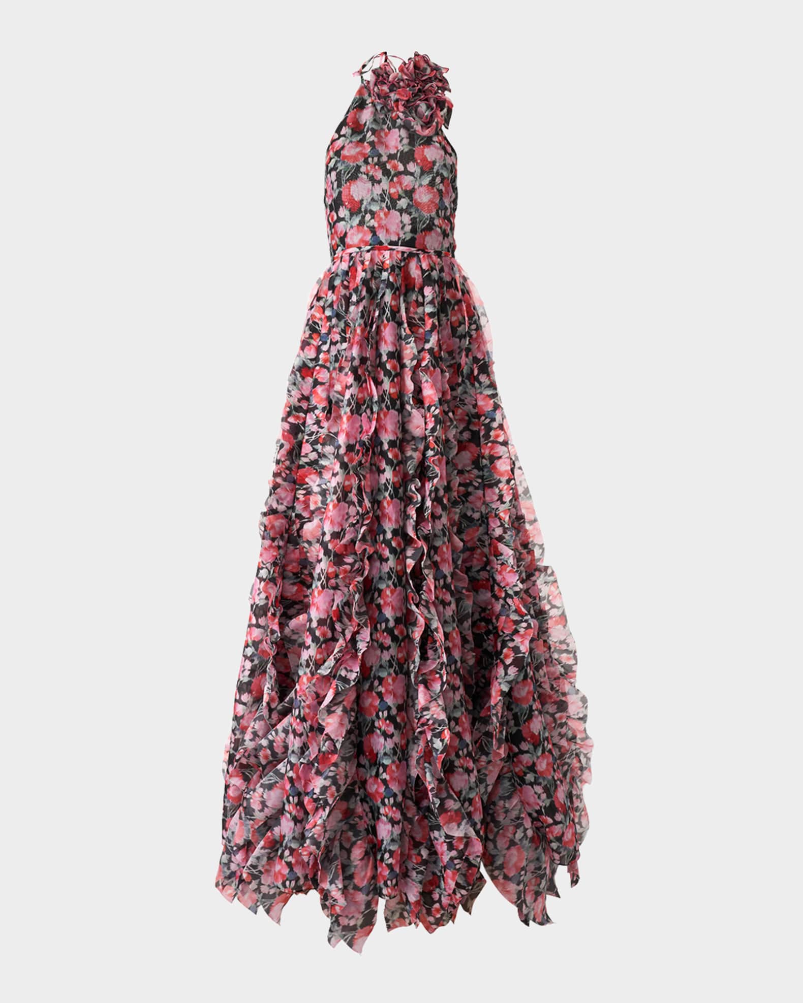 Corsage Halter Floral Ruffle Gown 0