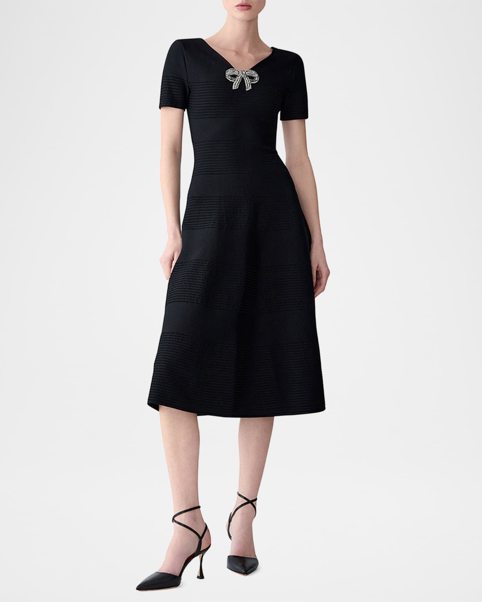 Crystal Bow V-Neck Flare Dress 1