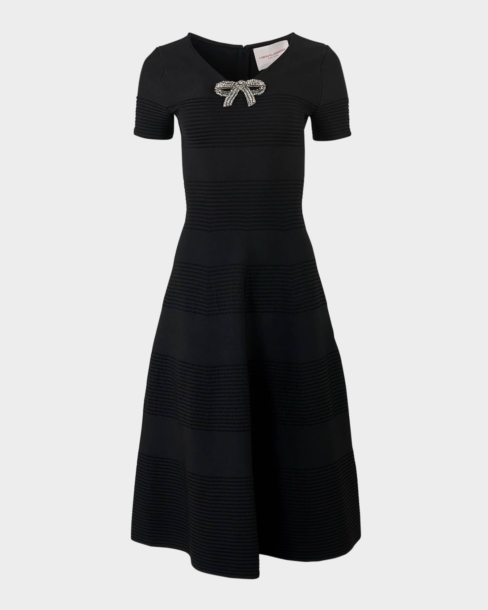 Crystal Bow V-Neck Flare Dress 0