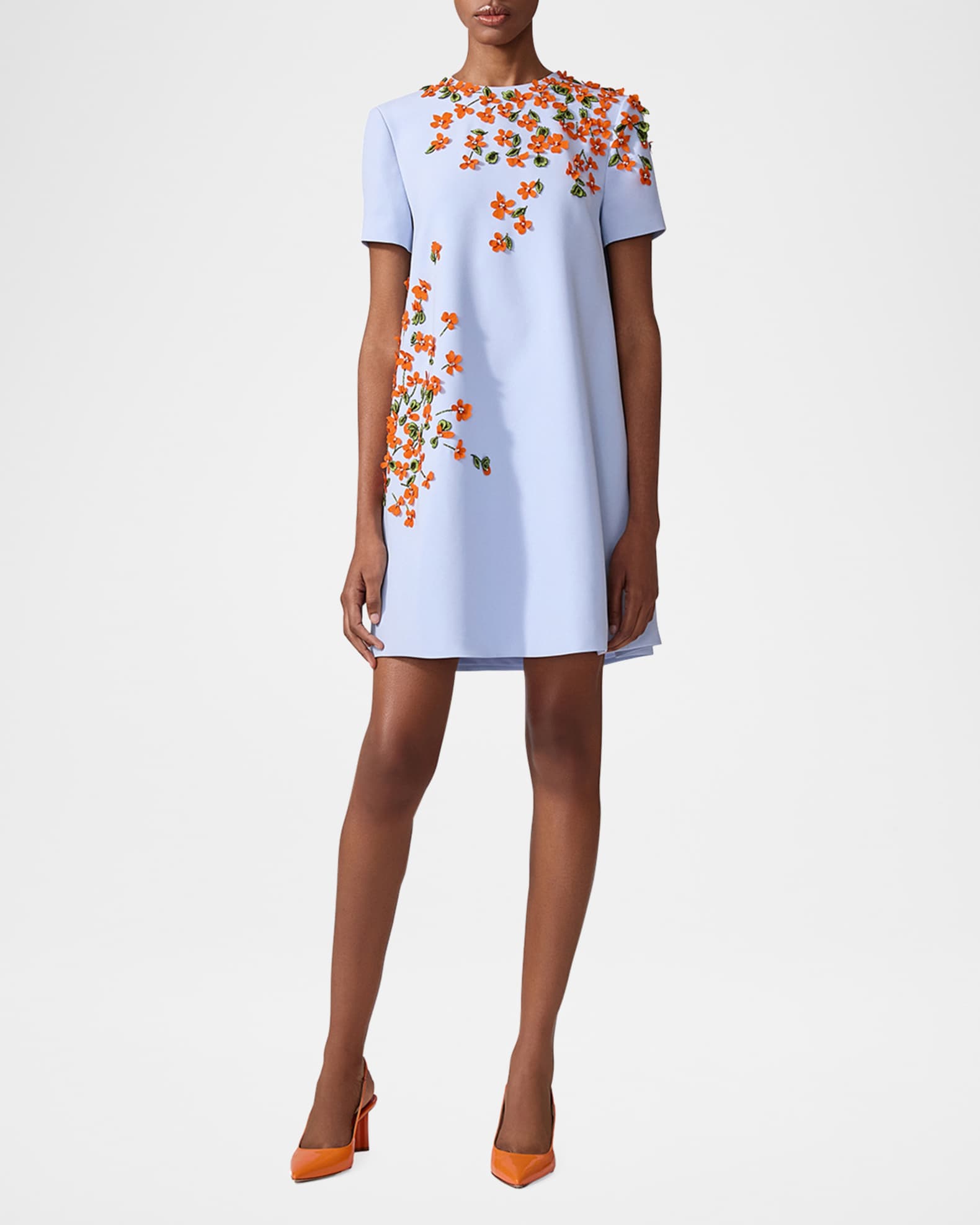 Floral Applique Short-Sleeve Mini Dress 1