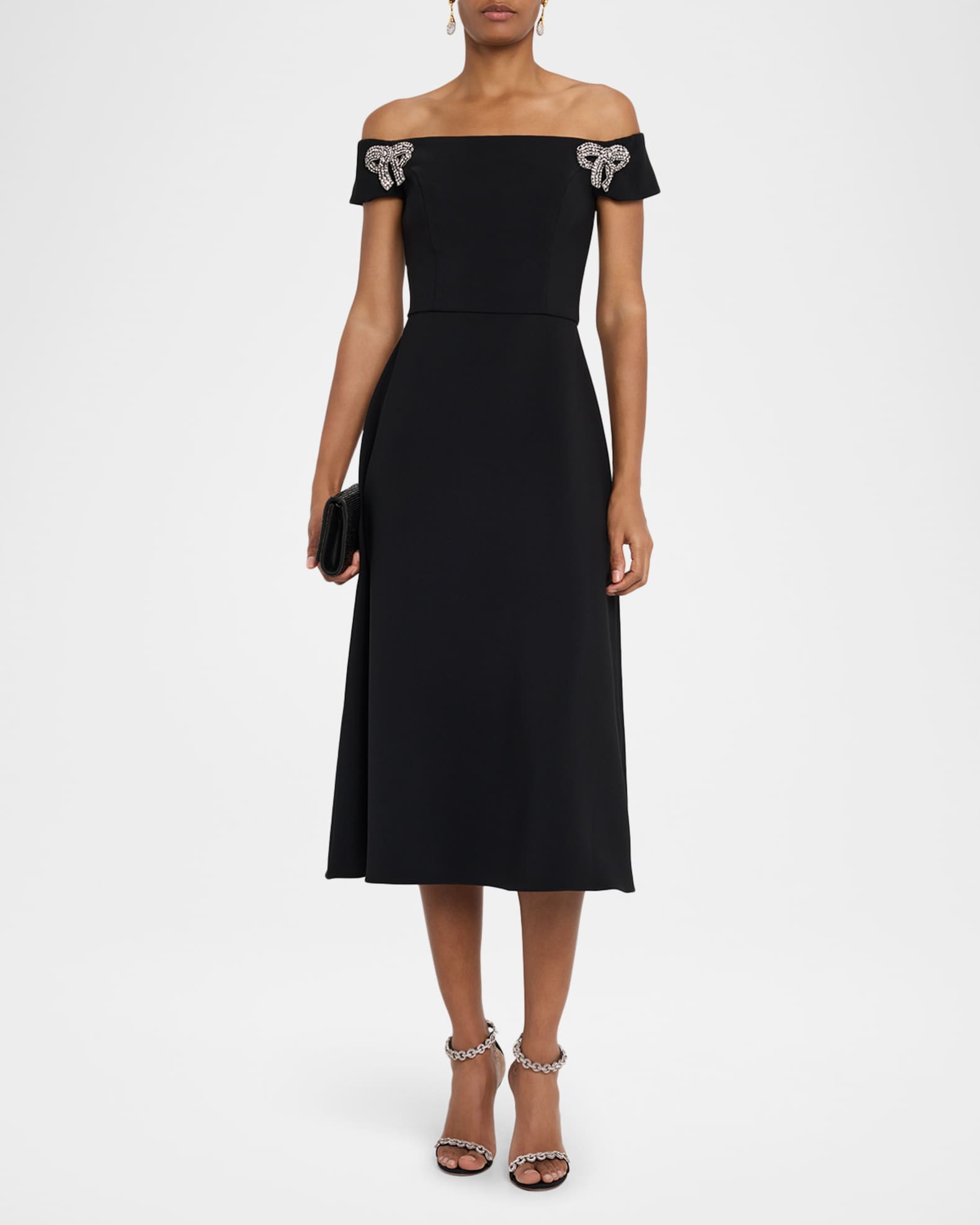 Bow Embellished Off-The-Shoulder Midi Dress 1