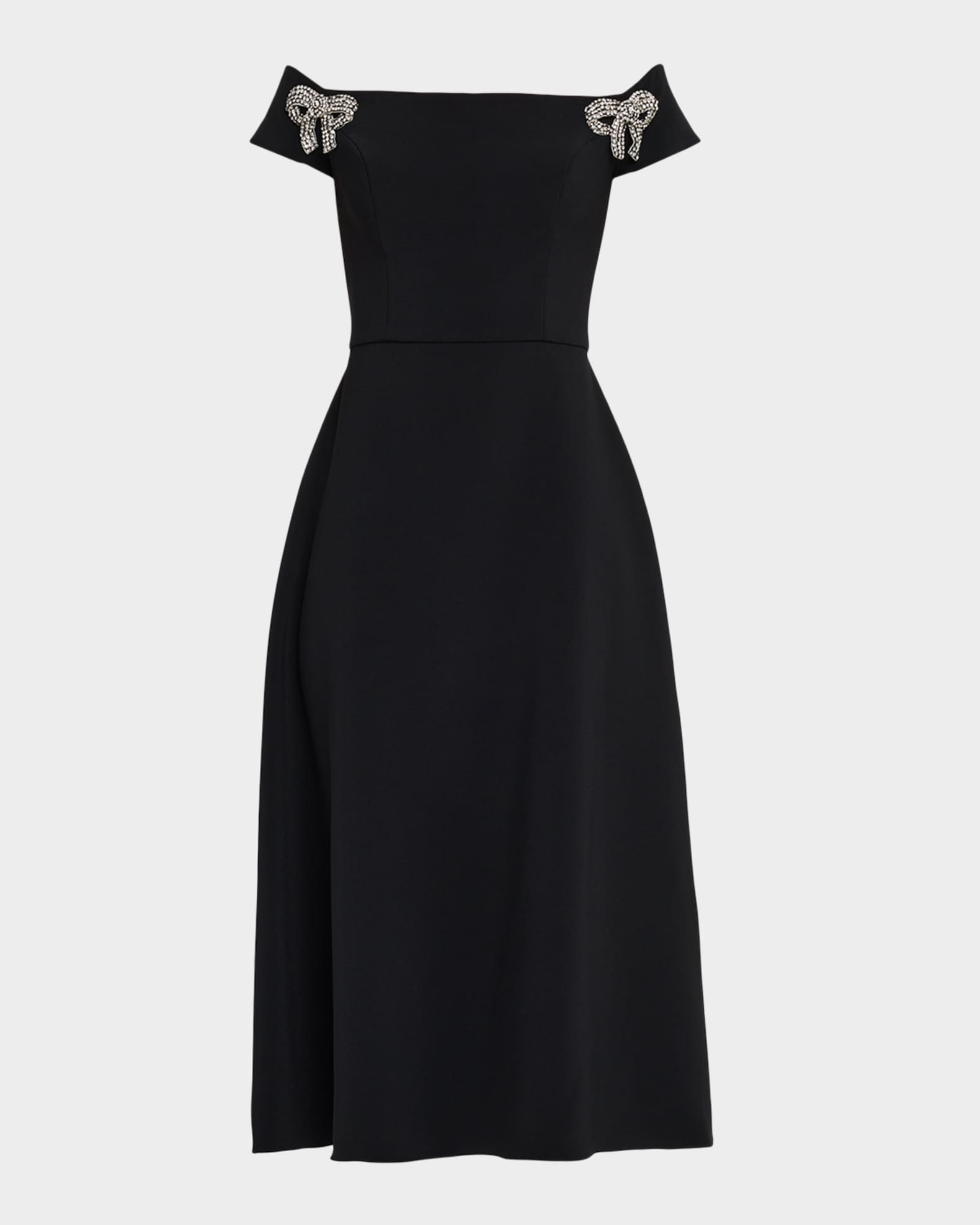 Bow Embellished Off-The-Shoulder Midi Dress 0