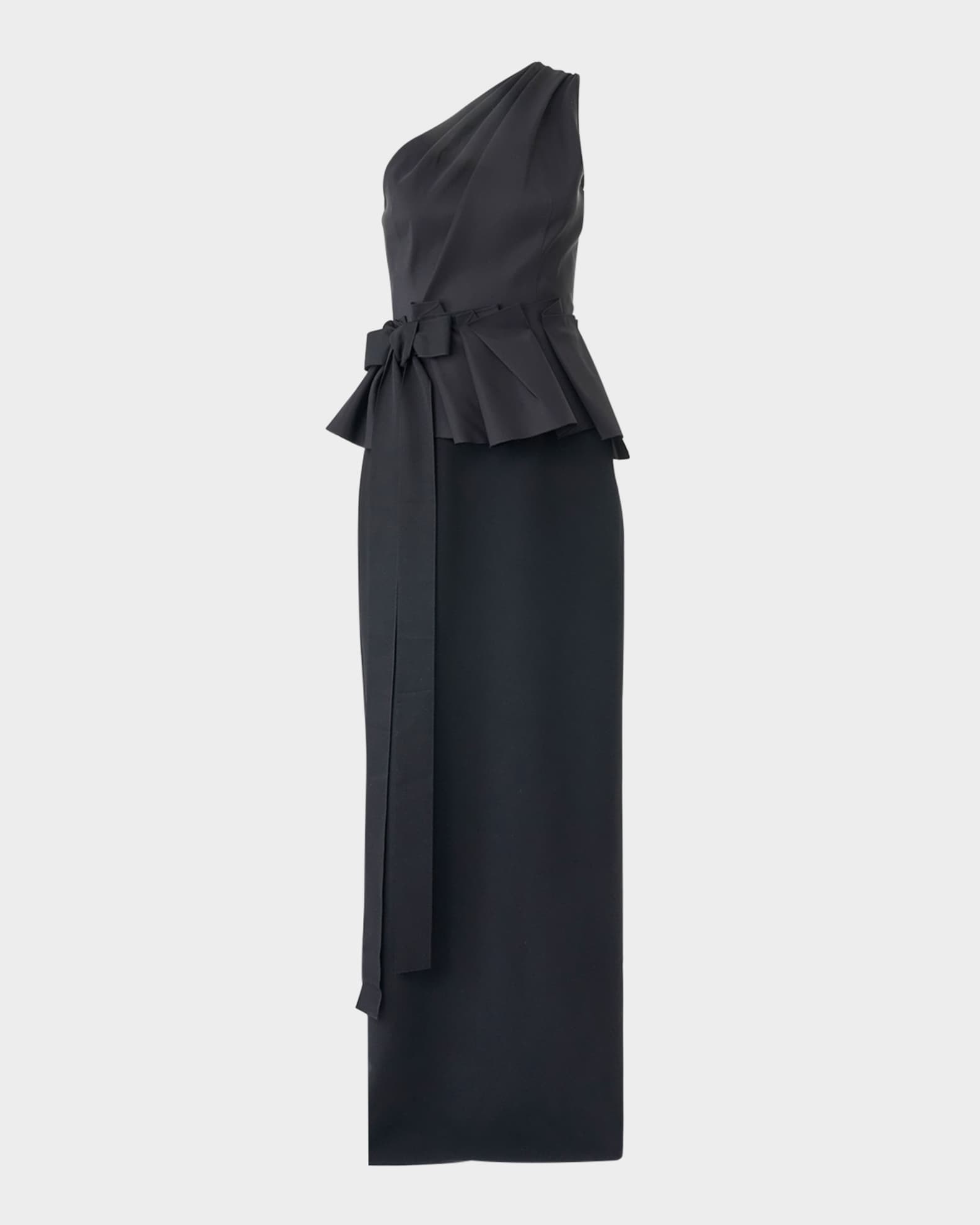 One-Shoulder Peplum Column Gown With Bow 0