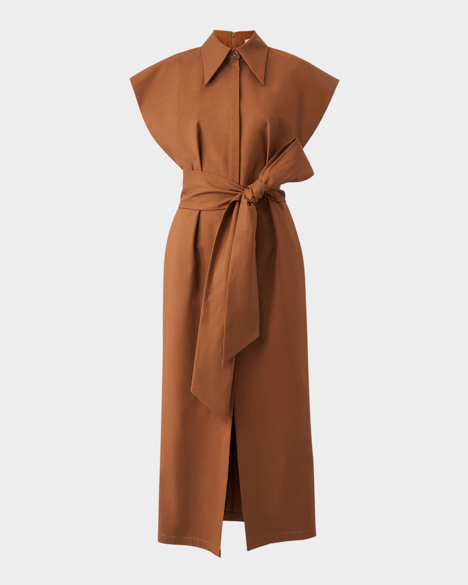 Cap-Sleeve Belted Midi Shirtdress 0