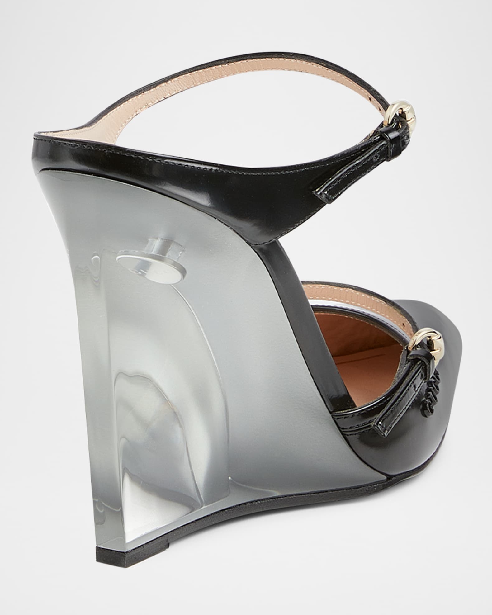 Gucci Christy Regent Leather Lucite Wedge Mules | Neiman Marcus